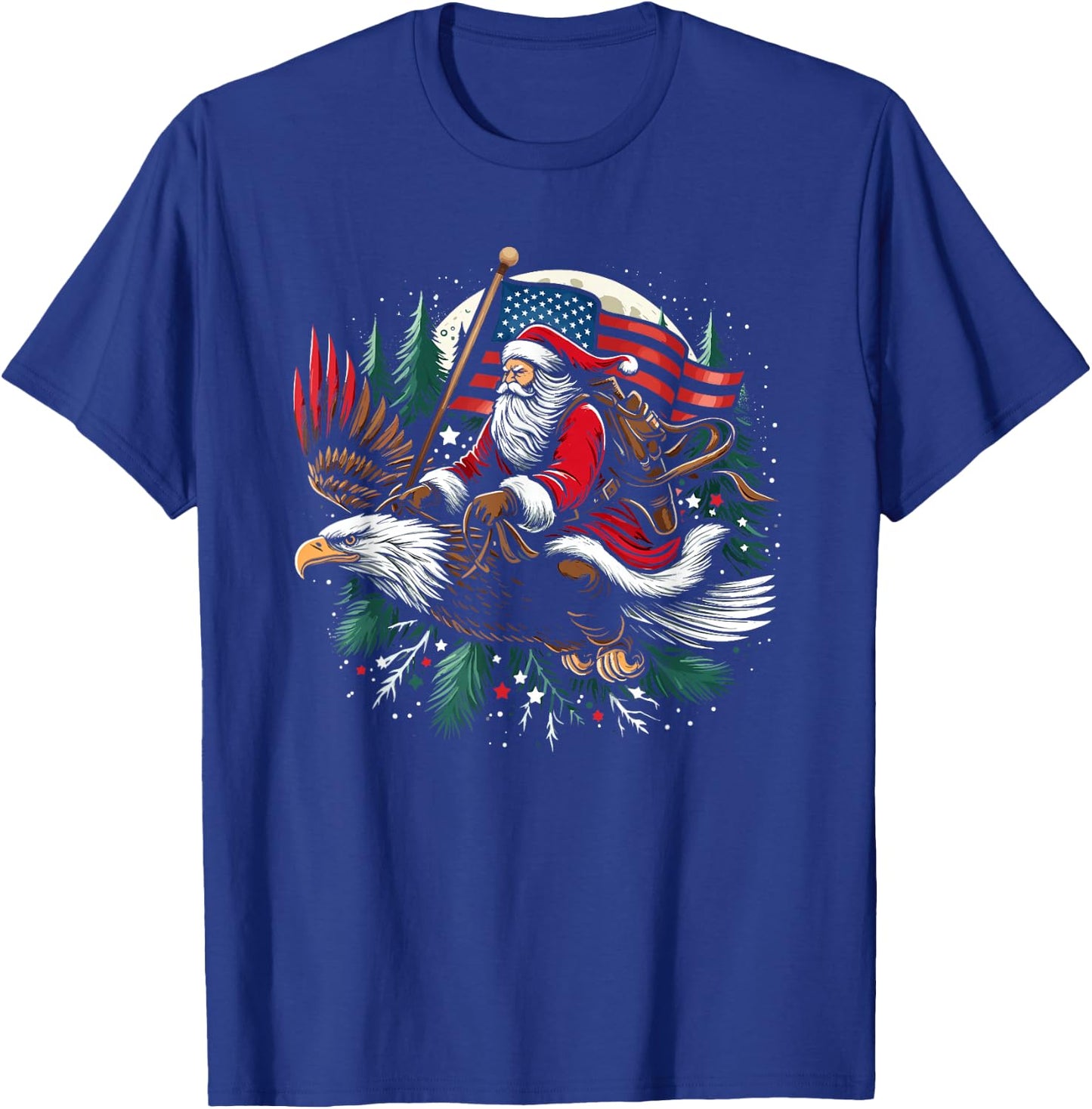 Santa Riding Eagle USA Flag Christmas T-Shirt - T-Shirt | Royal