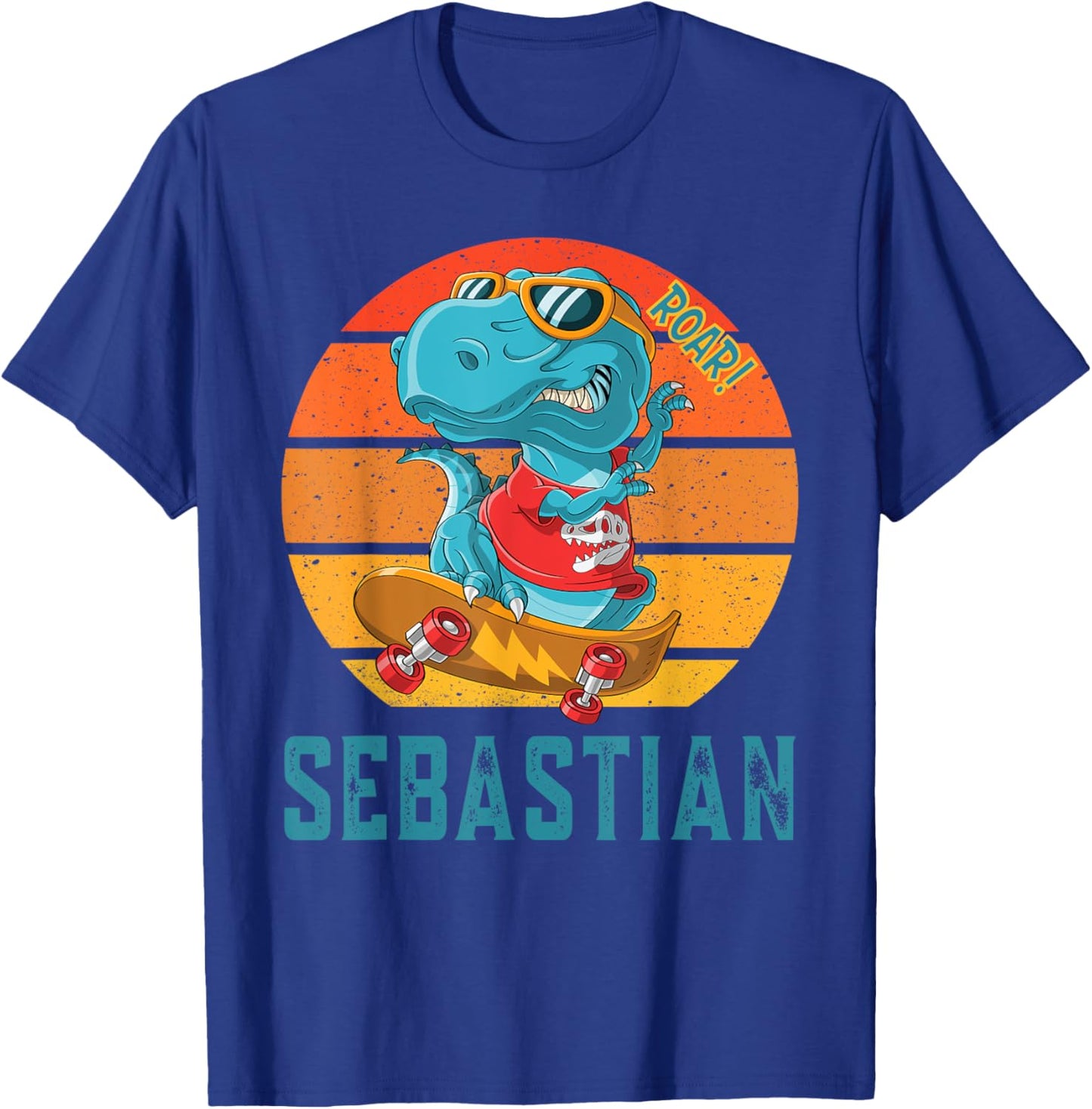 SEBASTIAN First Name Personalized Dinosaur T Rex T-Shirt - T-Shirt | Royal