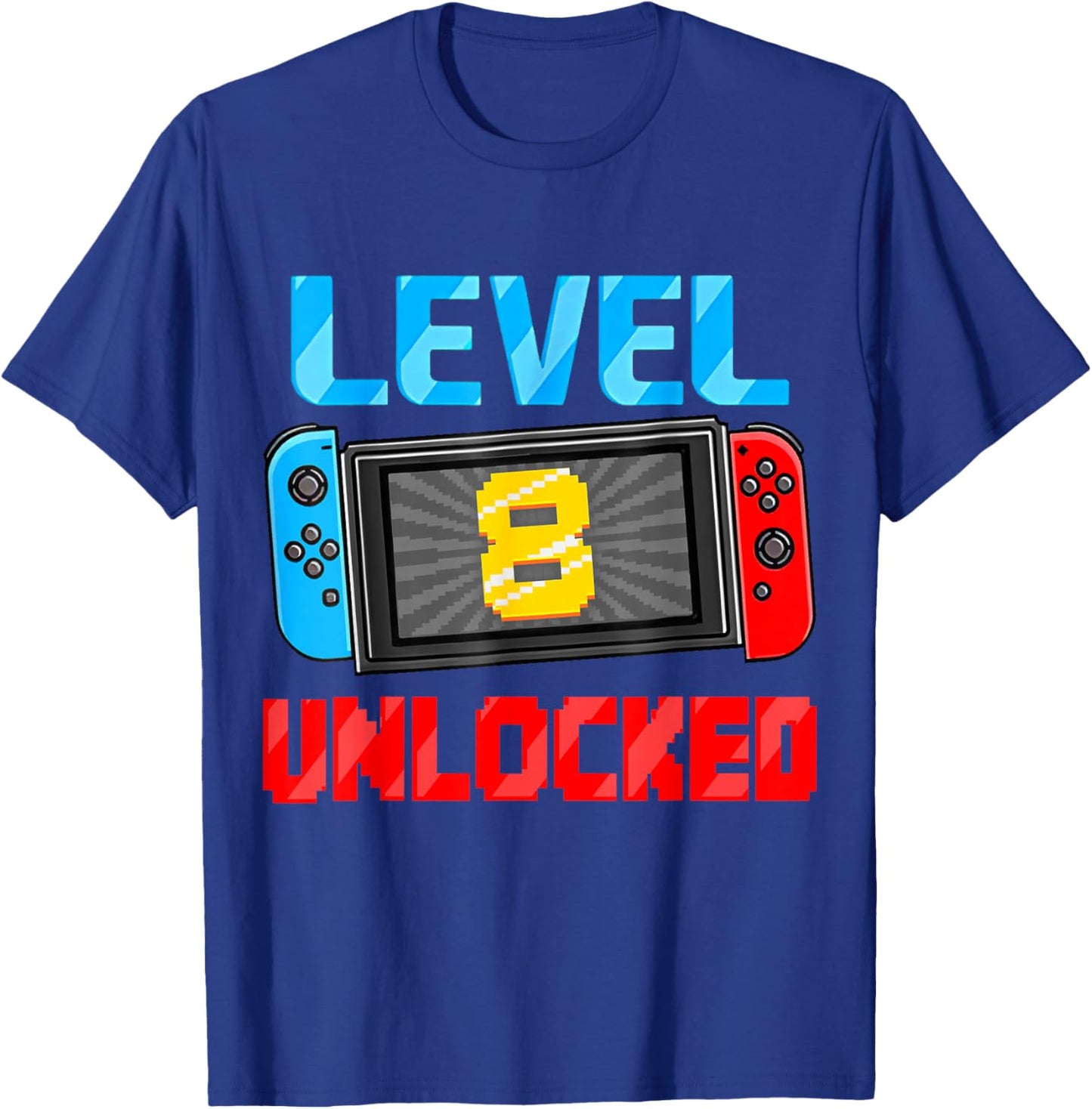 Level 8 Unlocked Gamer 8th Birthday Gift Video Game Boys T-Shirt - T-Shirt | Royal
