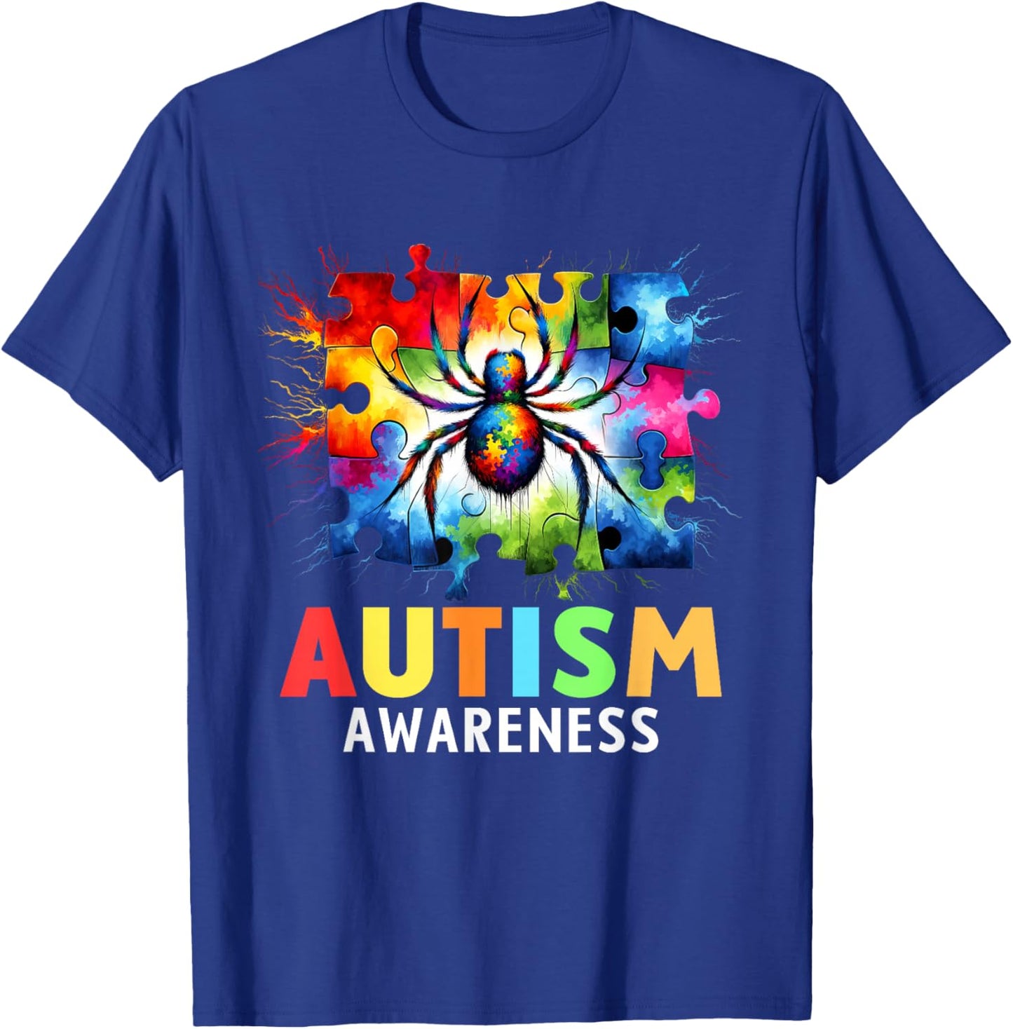 Spider Autism Awareness Autistic Colorful T-Shirt - T-Shirt | Royal