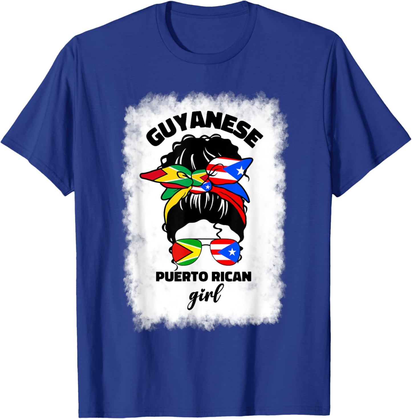 Half Guyanese And Puerto Rican Rico Guyana Flag Afro Girl T-Shirt - T-Shirt | Royal