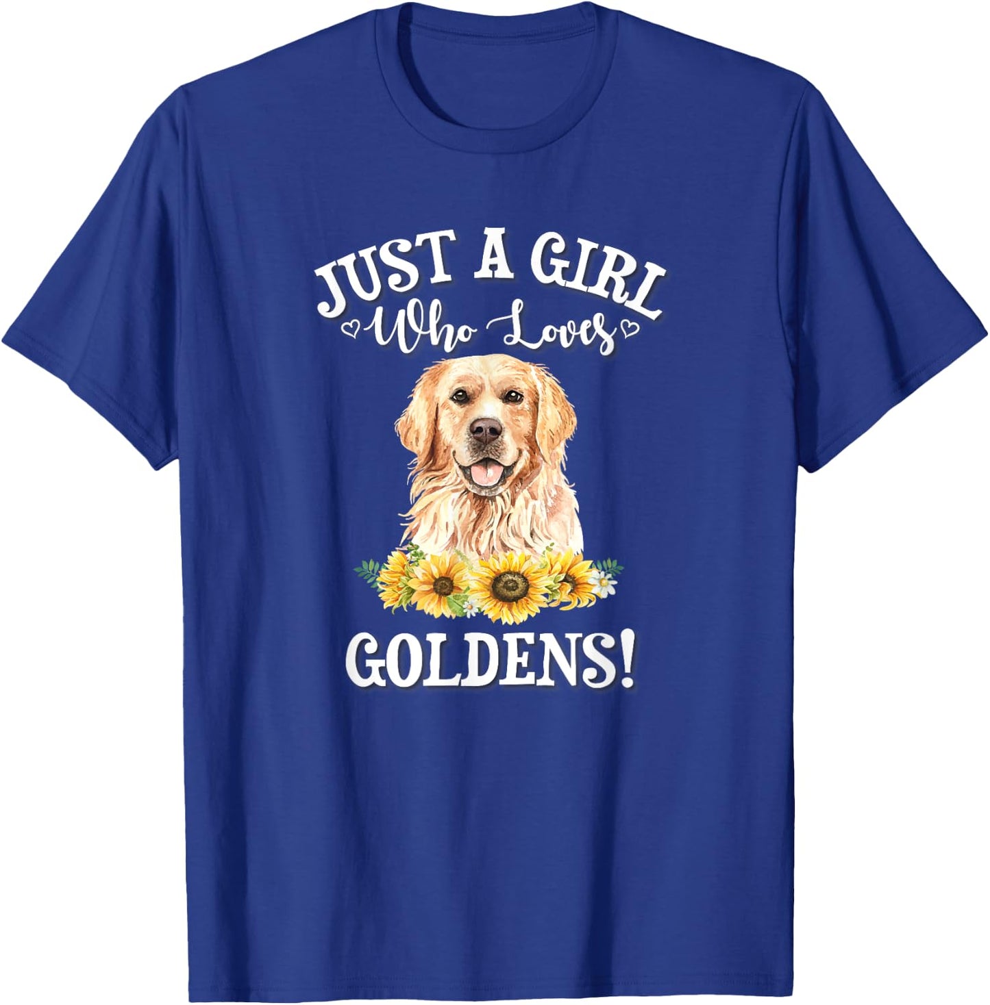 Cute Funny Watercolor Flower Girl Who Loves Goldens Lover T-Shirt - T-Shirt | Royal