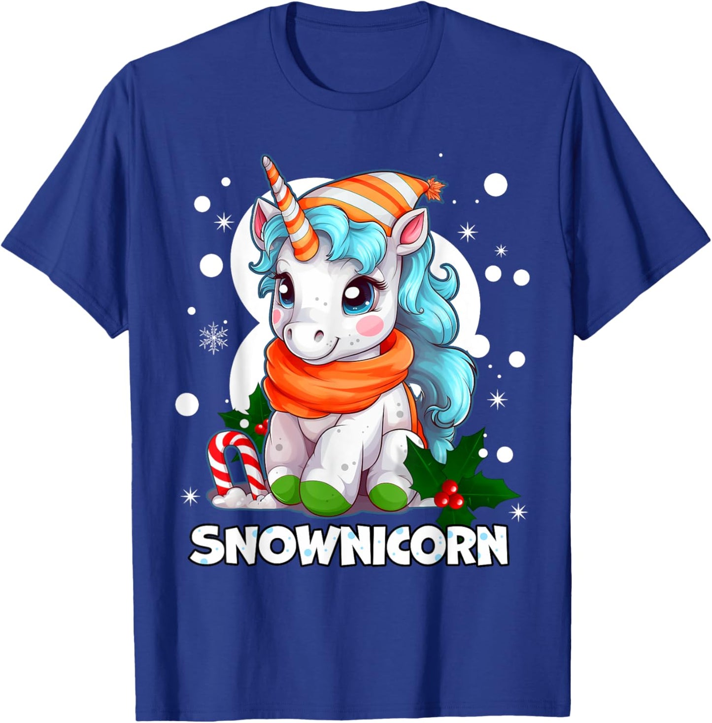 Snownicorn Cute Unicorn Snowman Christmas Girl T-Shirt - T-Shirt | Royal