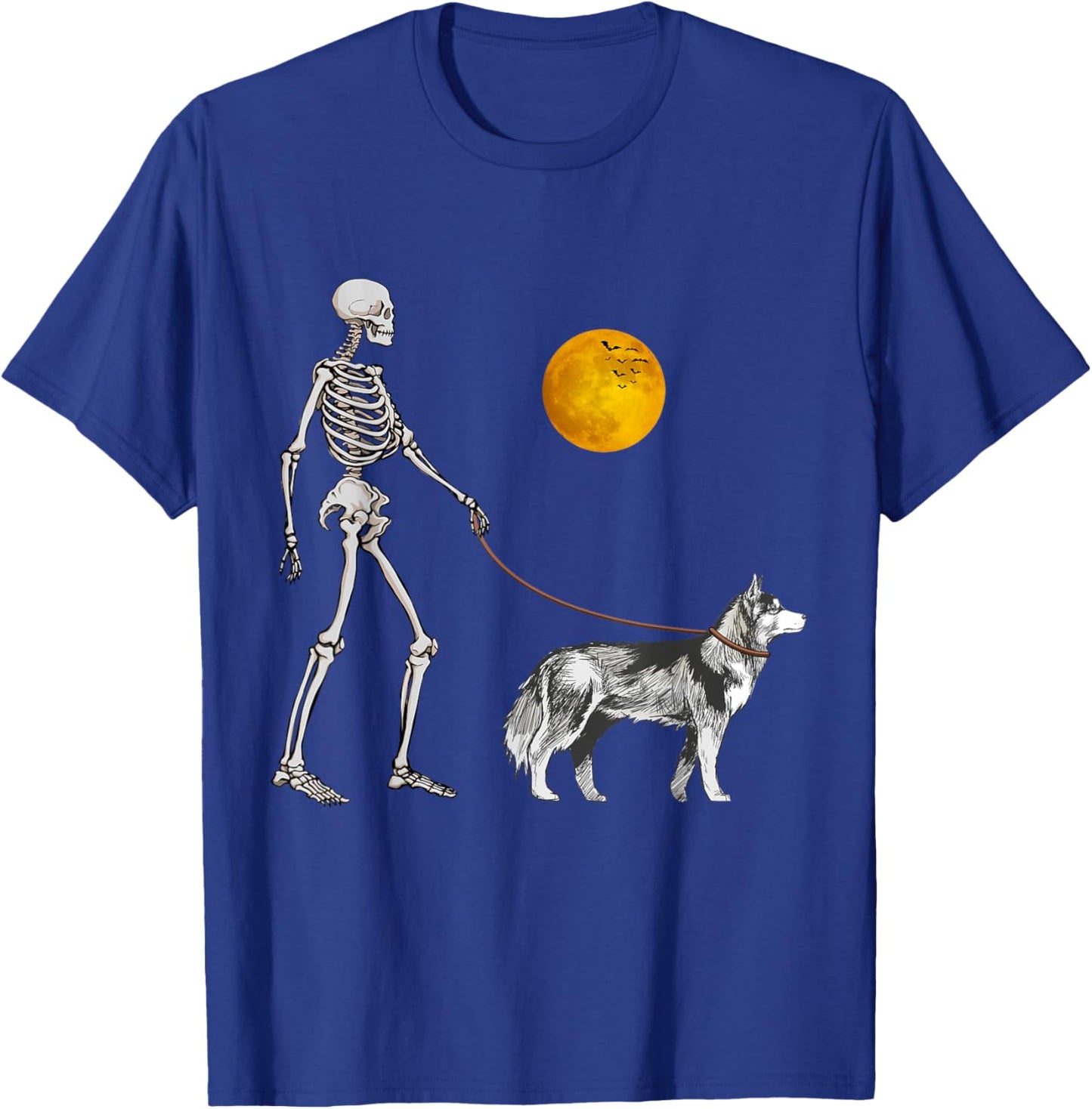 Siberian Husky Skeleton Dog Walking Halloween Costume T-Shirt - T-Shirt | Royal