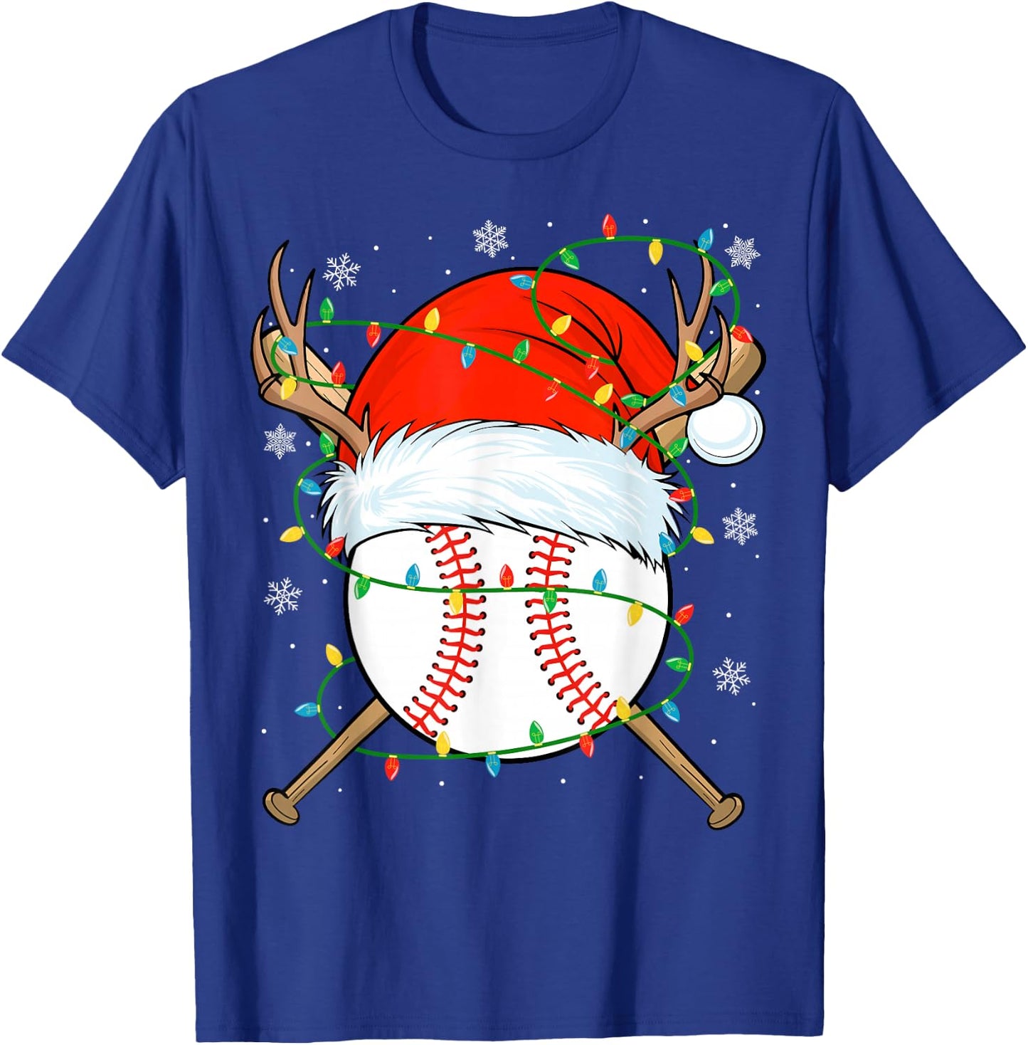 Santa Baseball Ball Xmas Lights Christmas Baseball Player T-Shirt - T-Shirt | Royal