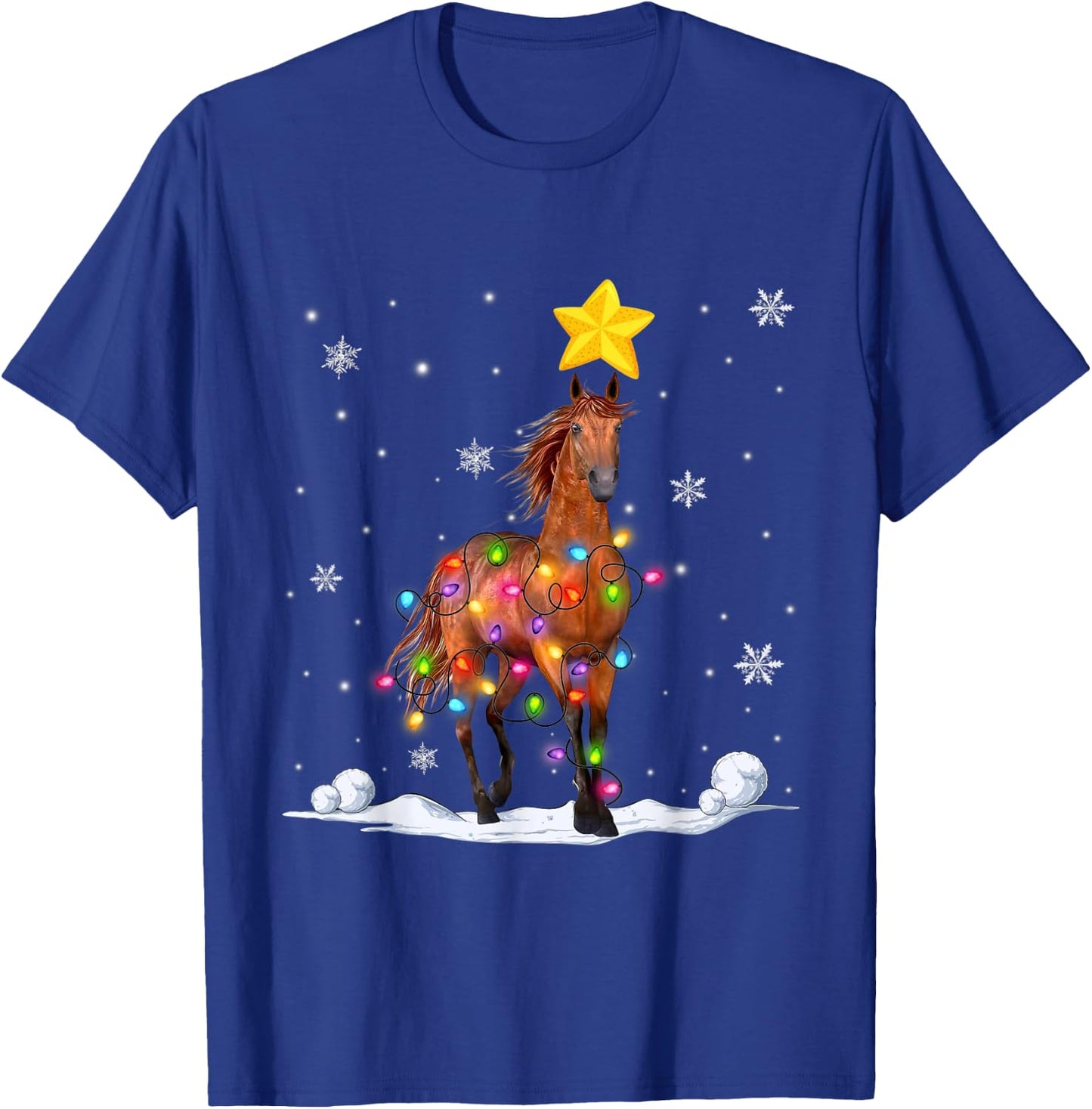 Funny Xmas Horse Animals Lover Christmas Tree Lights T-Shirt - T-Shirt | Royal