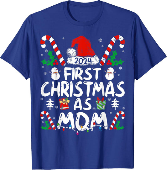 First Christmas As Mom 2024 Family Matching New Mom 1st Time T-Shirt - T-Shirt | Royal