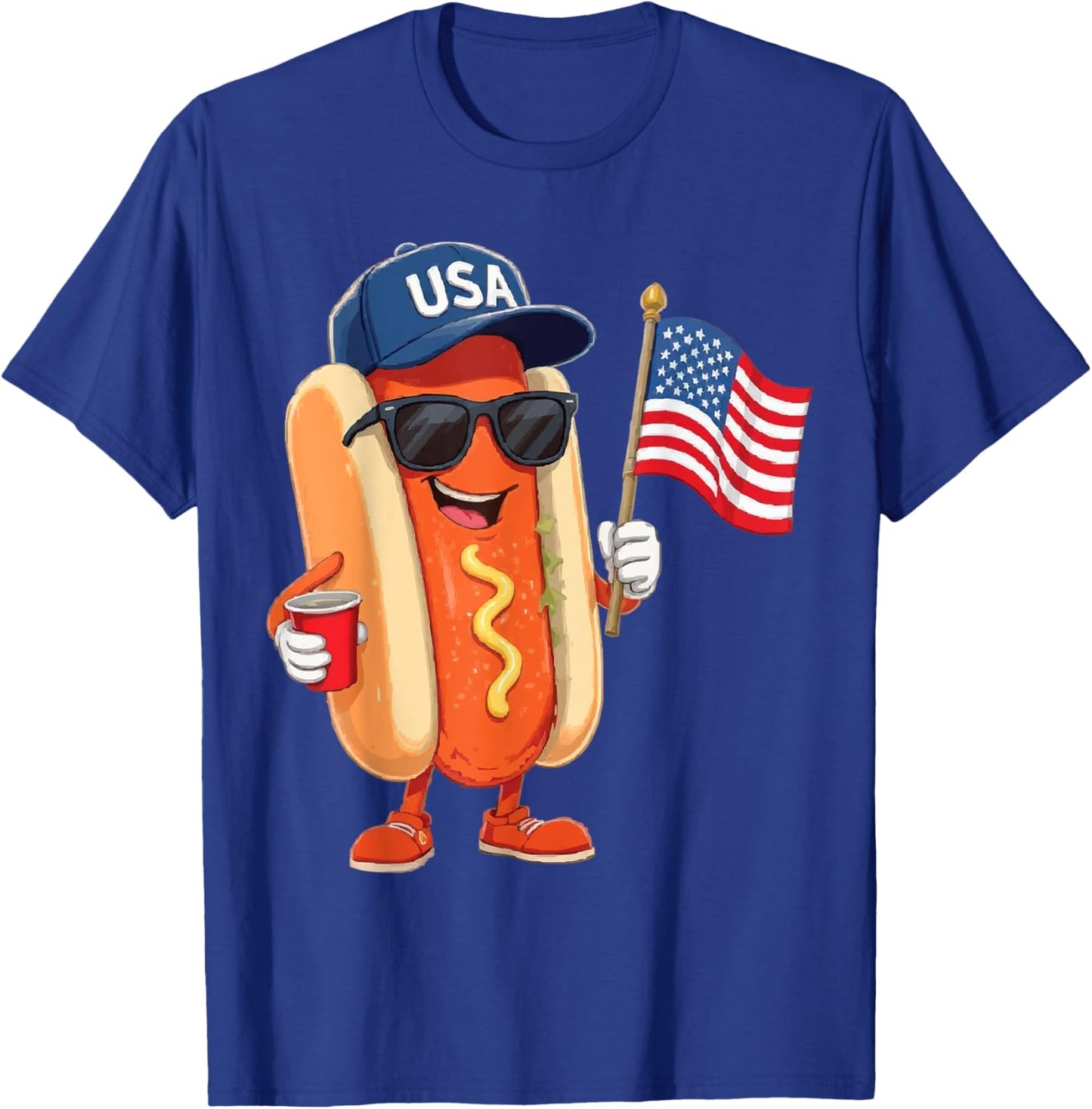 250th Anniversary Patriotic 4th of July Hotdog with USA Flag T-Shirt - T-Shirt | Royal