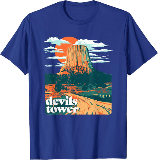 Retro Devils Tower Monument Vintage Design Graphic T-Shirt - T-Shirt | Royal
