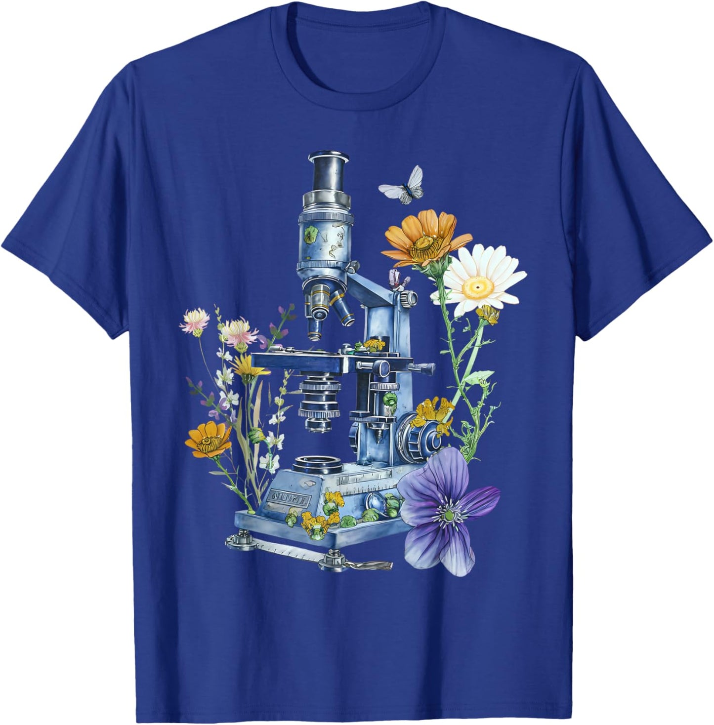 Medical Laboratory Technician Chemistry Floral Microscope Science Butterfly - Adults, Black, Small, Short Sleeve T-Shirt - T-Shirt | Royal