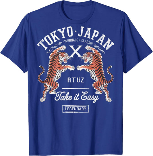 Hip Hop Urban Vintage Retro Y2K Backprint Streetwear Tiger T-Shirt - T-Shirt | Royal