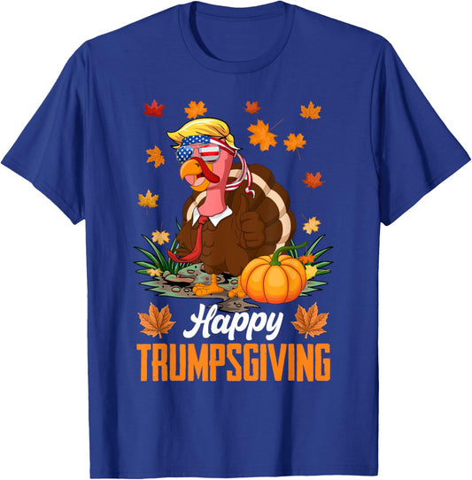 Funny Happy Trumpsgiving Thanksgiving Trump Turkey USA Flag T-Shirt - T-Shirt | Royal