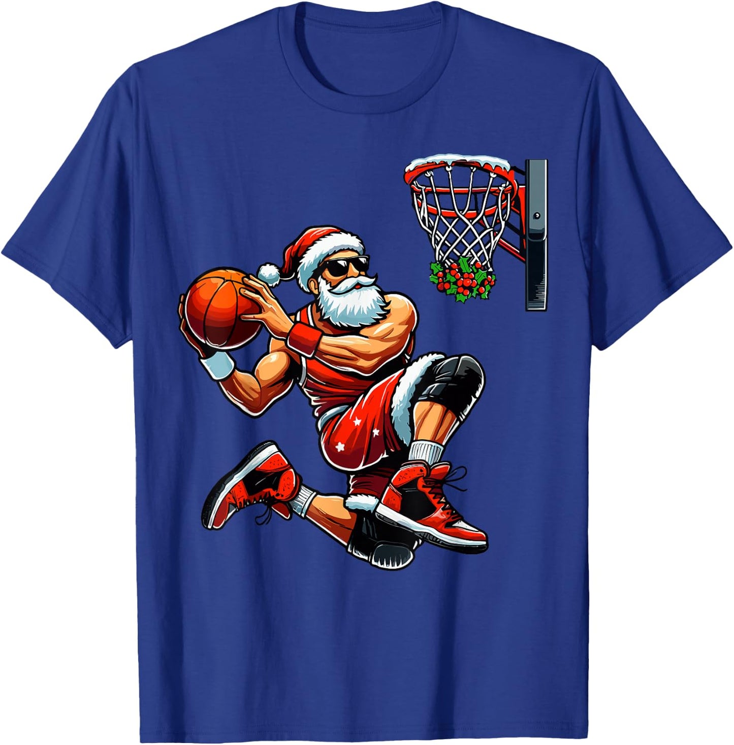 Santa Basketball Player Dunking Xmas Christmas Basketball T-Shirt - T-Shirt | Royal