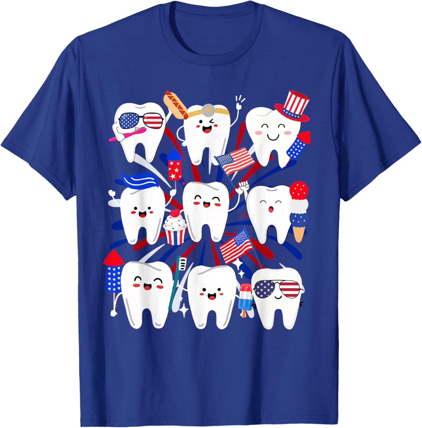 Happy 4th July American Dental Squad Funny Dental Assistant T-Shirt - T-Shirt | Royal