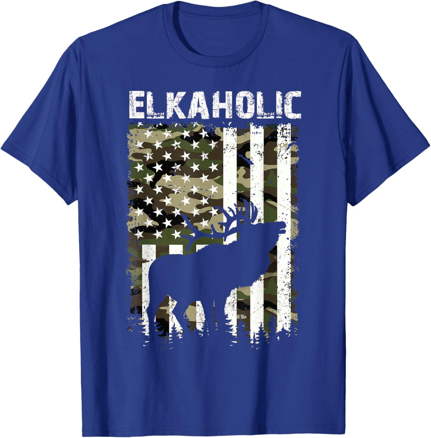 Elk Hunting Elkaholic Hunters Funny US Flag Hunting Lovers T-Shirt - T-Shirt | Royal