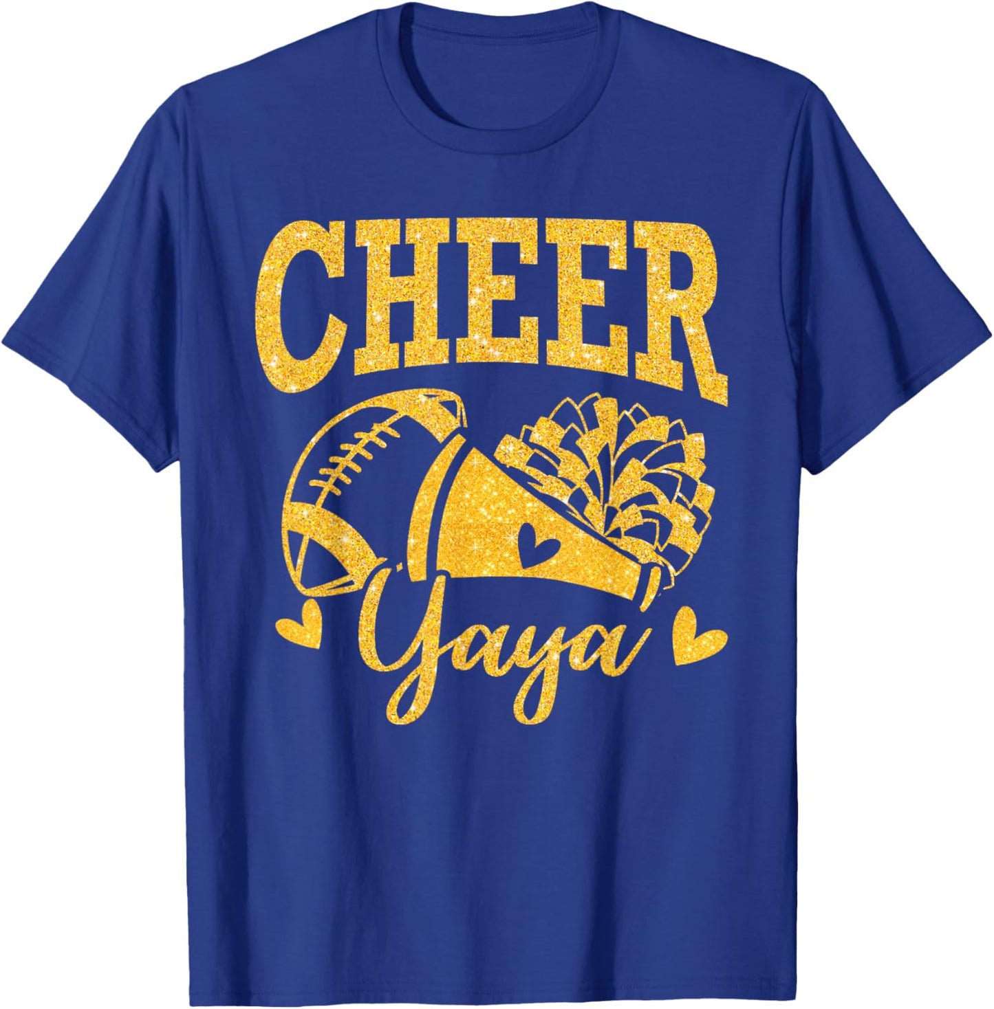 Cheer Yaya Biggest Fan Black Gold Pom Pom Mothers Day T-Shirt - T-Shirt | Royal