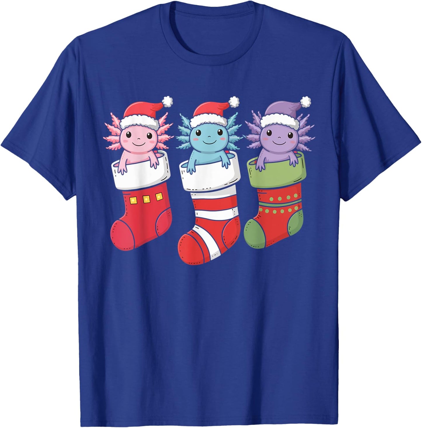 Axolotl Stocking Santa Hat Christmas Kawaii Holiday Xmas T-Shirt - T-Shirt | Royal