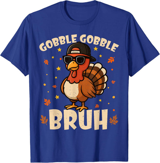 Bruh Funny Thanksgiving Turkey Gobble Shirt Boys Girls Kids T-Shirt - T-Shirt | Royal