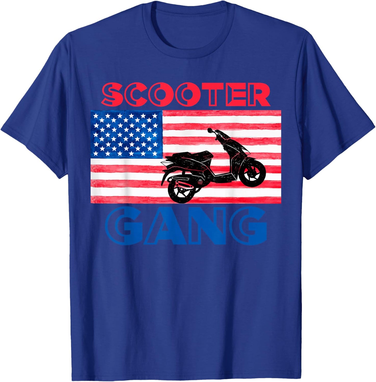 Scooter Gang Moped American Flag Motorcycle Gear T-Shirt - T-Shirt | Royal