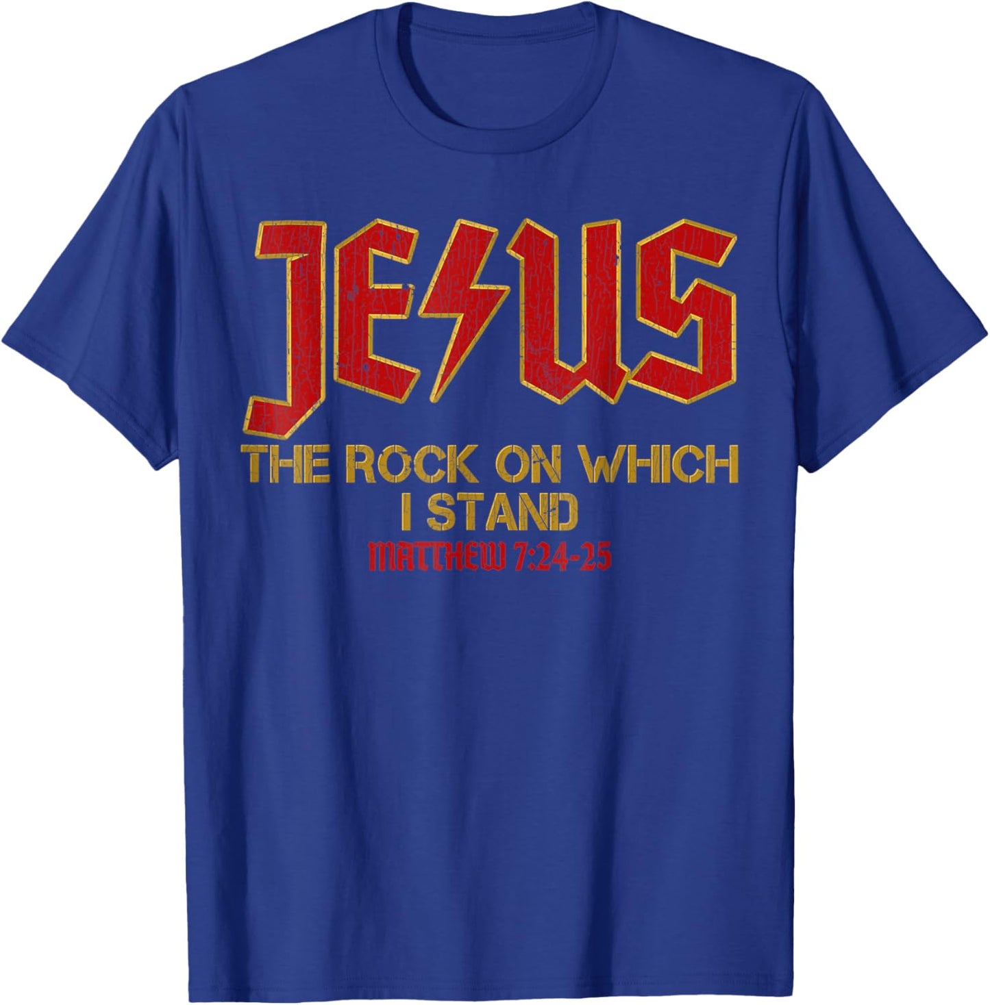 Vintage Retro Christian Jesus Rock Band Matthew 7:24 Retro V T-Shirt - T-Shirt | Royal