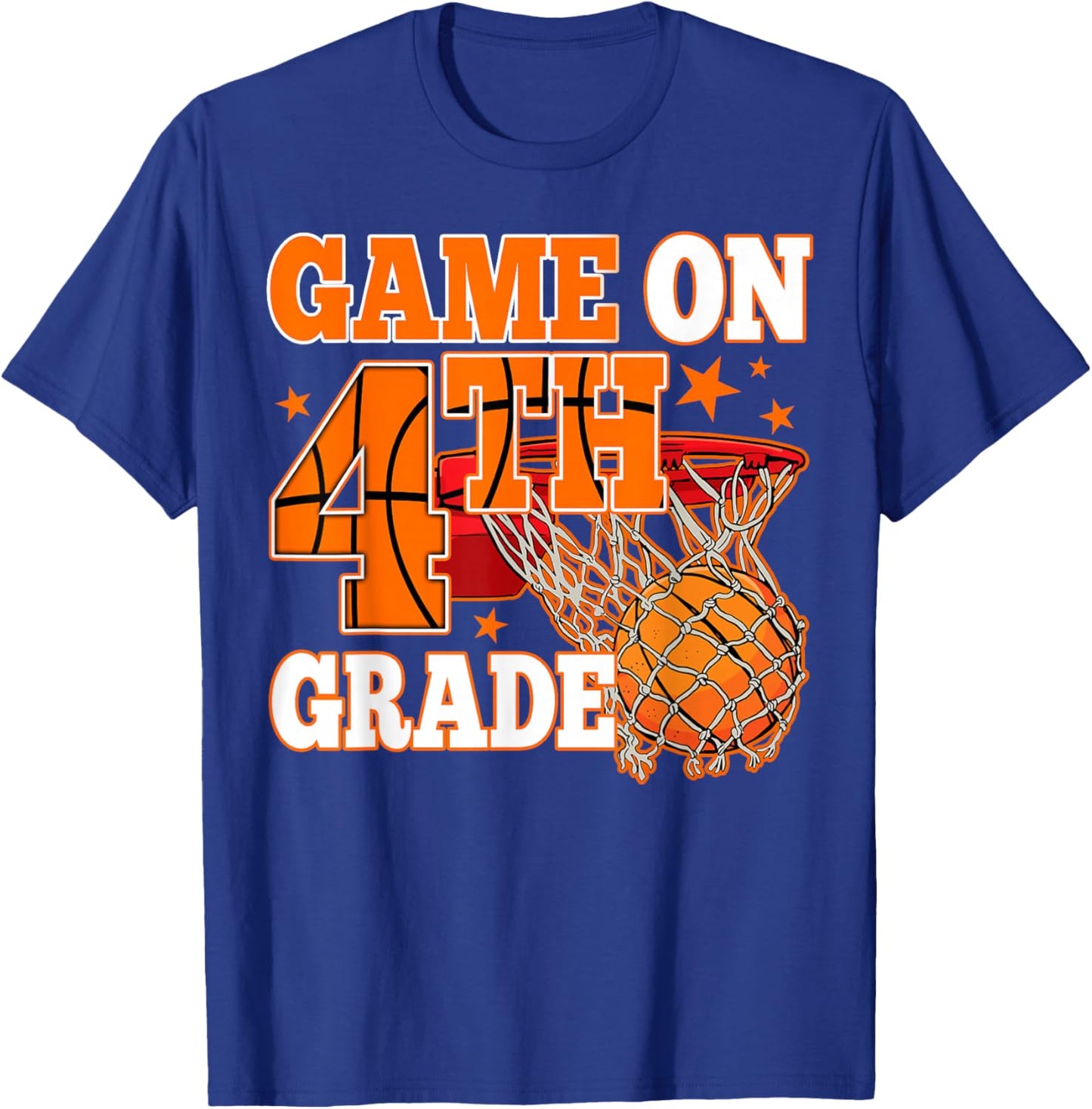 Boys Game On 4th Grade Basketball Back To School Teacher Kid T-Shirt - T-Shirt | Royal
