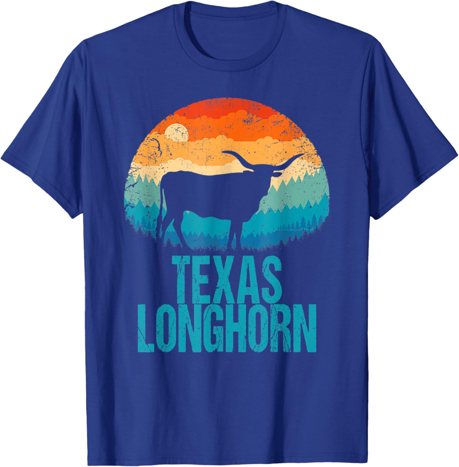Texas Longhorn Cow Vintage Texan Cattle Herd Retro Star T-Shirt - T-Shirt | Royal