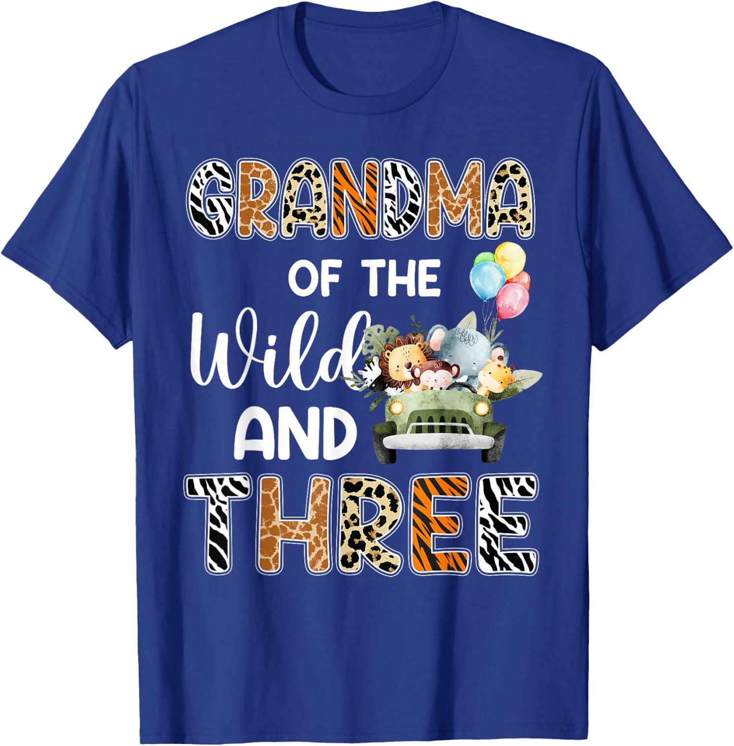 Grandma Of The Wild and Three 3 Birthday Zoo Safari Jungle T-Shirt - T-Shirt | Royal