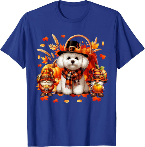 Thanksgiving Bichon Frise With Gnomes Fall Leaves Pumpkins