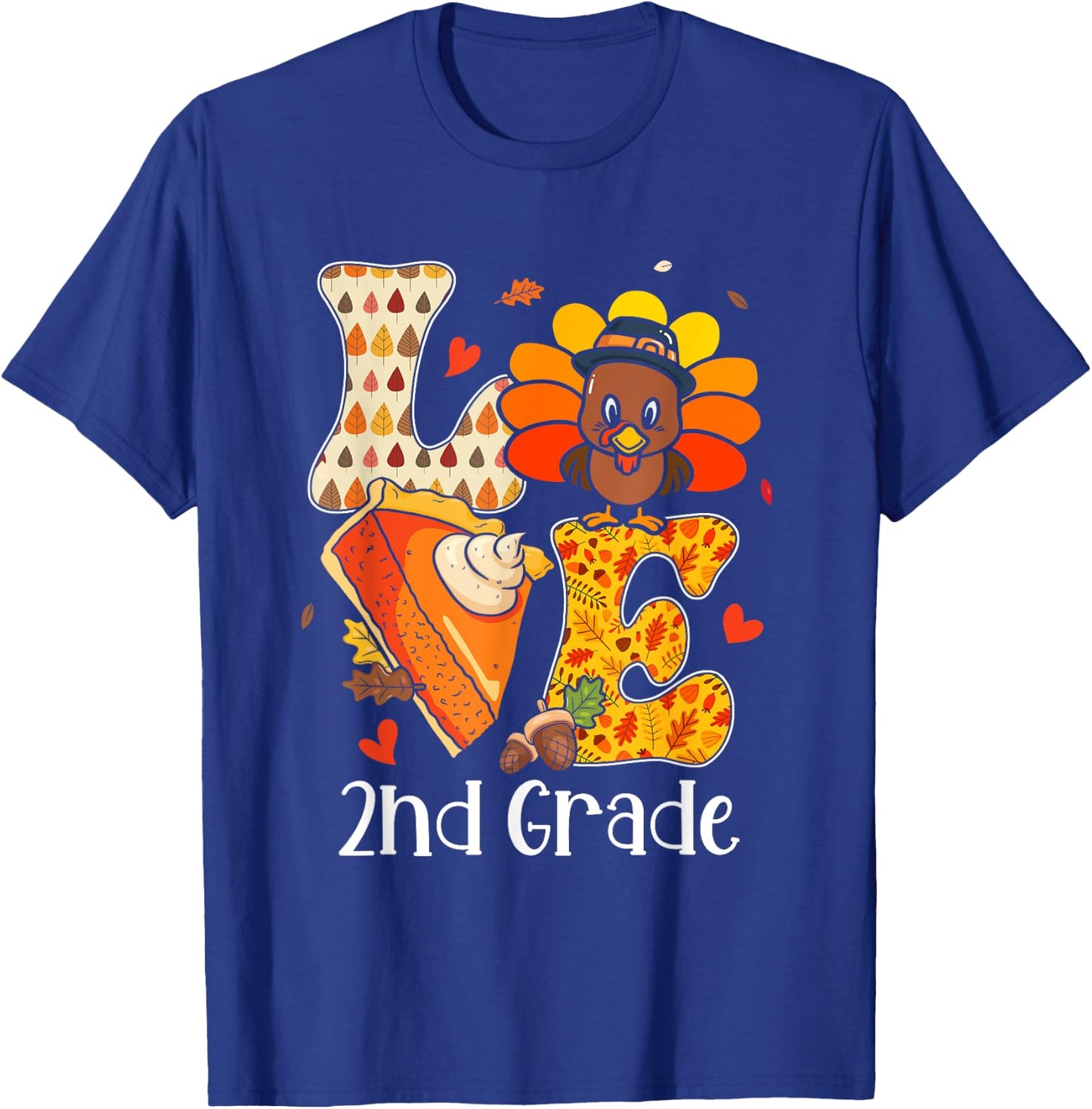 Teacher Turkey Thanksgiving Day Love 2nd Grade Teacher Life Men Women T-Shirt - T-Shirt | Royal