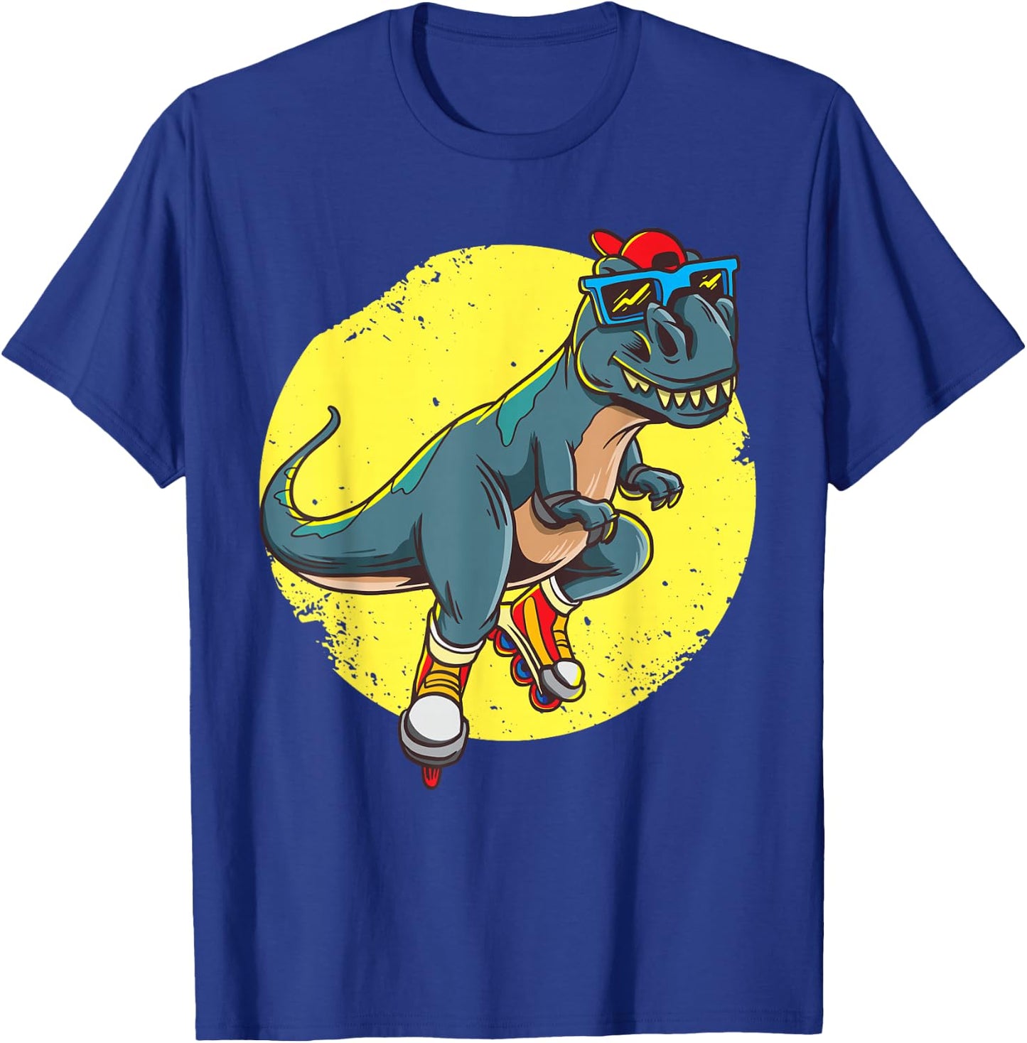 Skating T-Rex - Cute Trex Dinosaur Rollerblades Skater T-Shirt - T-Shirt | Royal