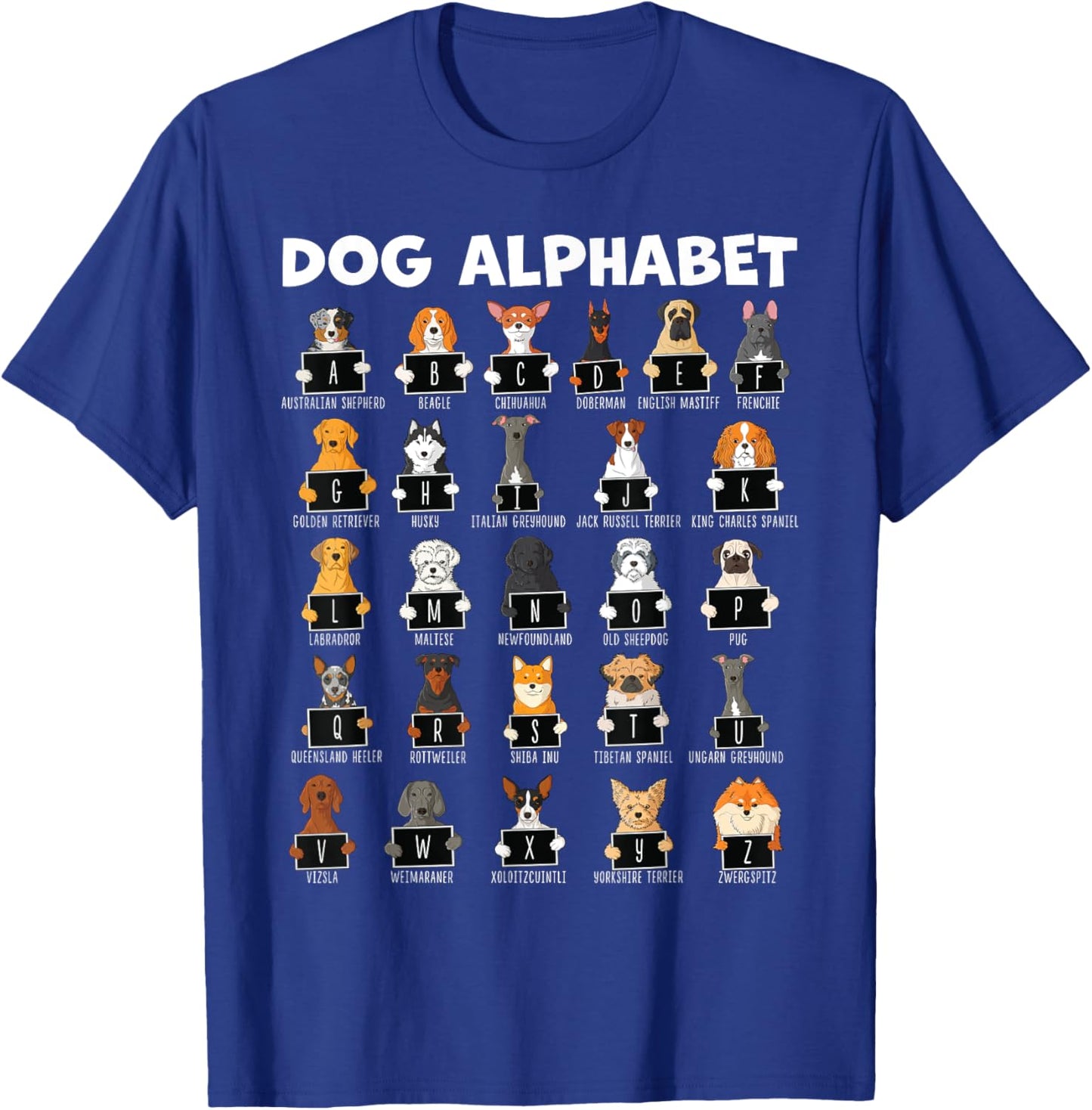 Types Of Dogs Alphabet A-Z ABC Dog Identification Women Girls Kids T-Shirt - T-Shirt | Royal