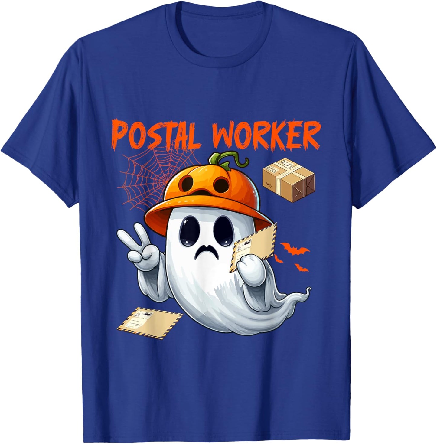 Postal Worker Job Halloween Ghost Boo Pumpkin Matching Team T-Shirt - T-Shirt | Royal
