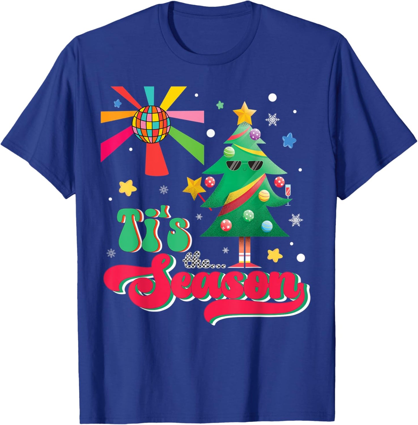 Disco Christmas Tree Tis The Season Christmas Party 70s 80s T-Shirt - T-Shirt | Royal