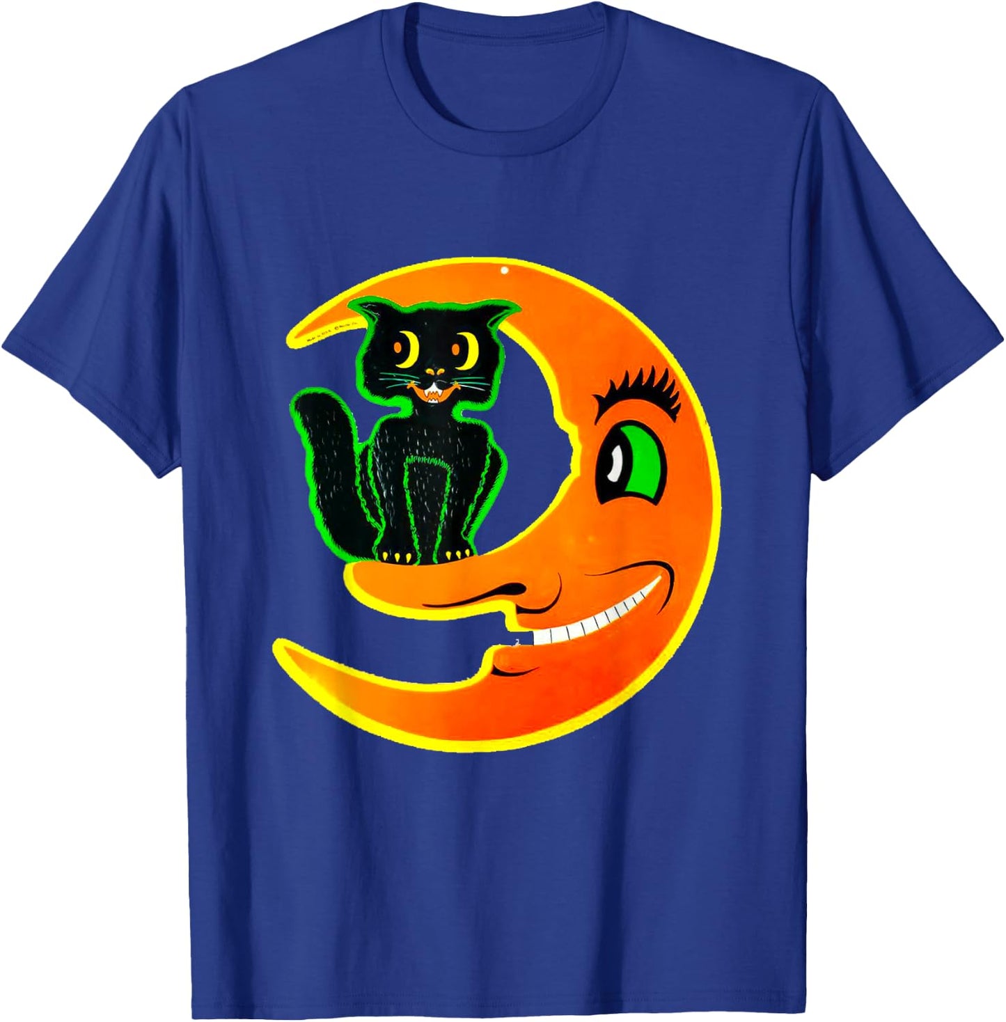 Vintage Halloween Beistle Cat on the Moon Horror Gift T-Shirt - T-Shirt | Royal