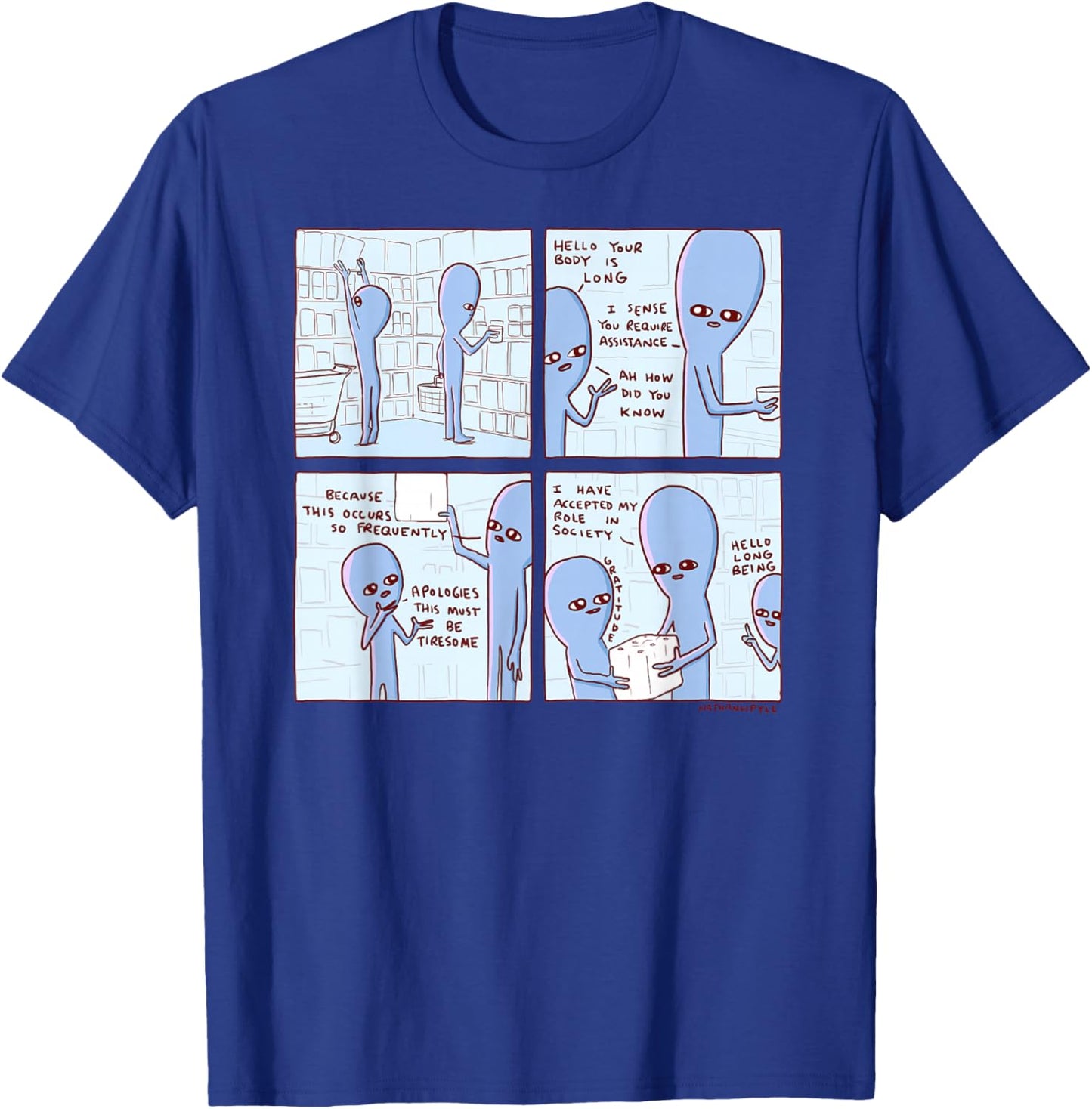 Threadless Nathan W. Pyle Strange Planet Long Being Graphic T-Shirt - T-Shirt | Royal
