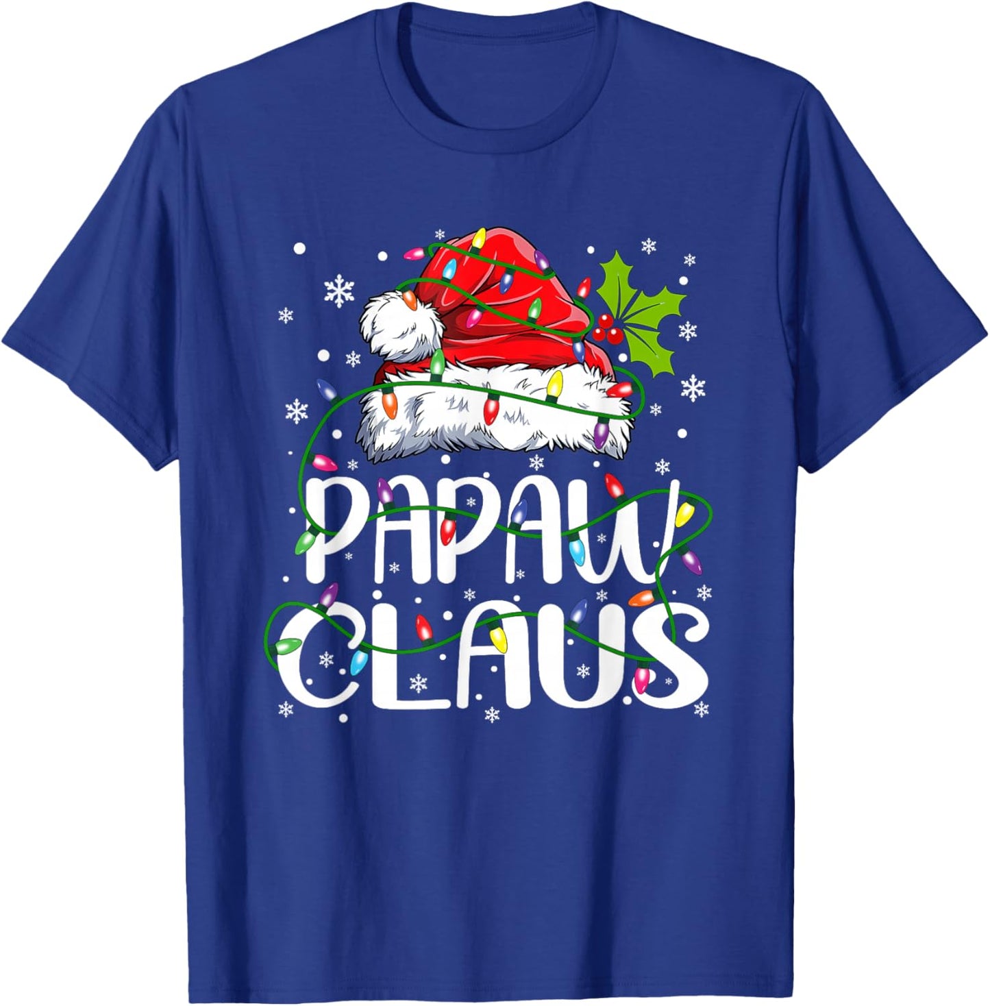Papaw Claus Christmas Santa Hat Matching Family Xmas Lights T-Shirt - T-Shirt | Royal