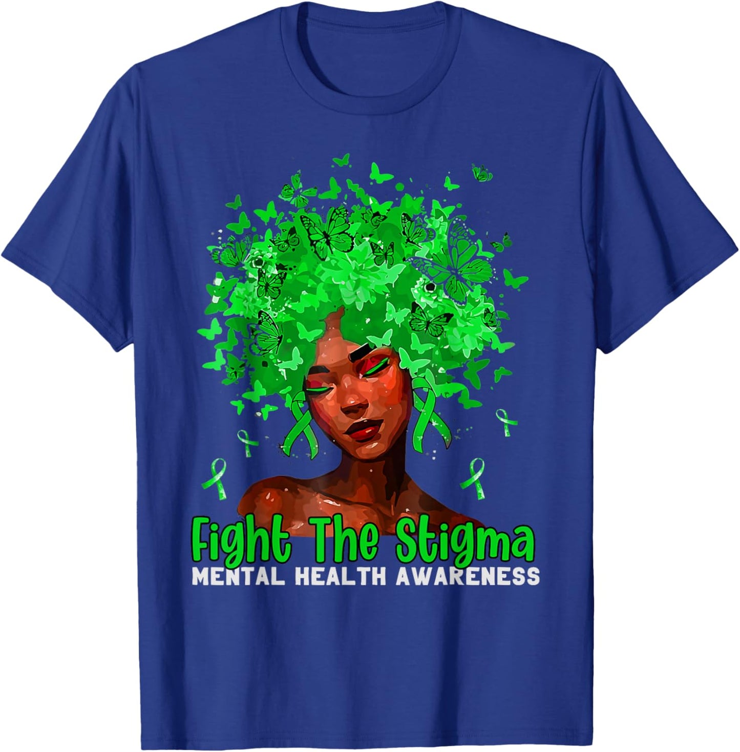 Mental Health Matters Fight The Stigma Afro African American T-Shirt - T-Shirt | Royal