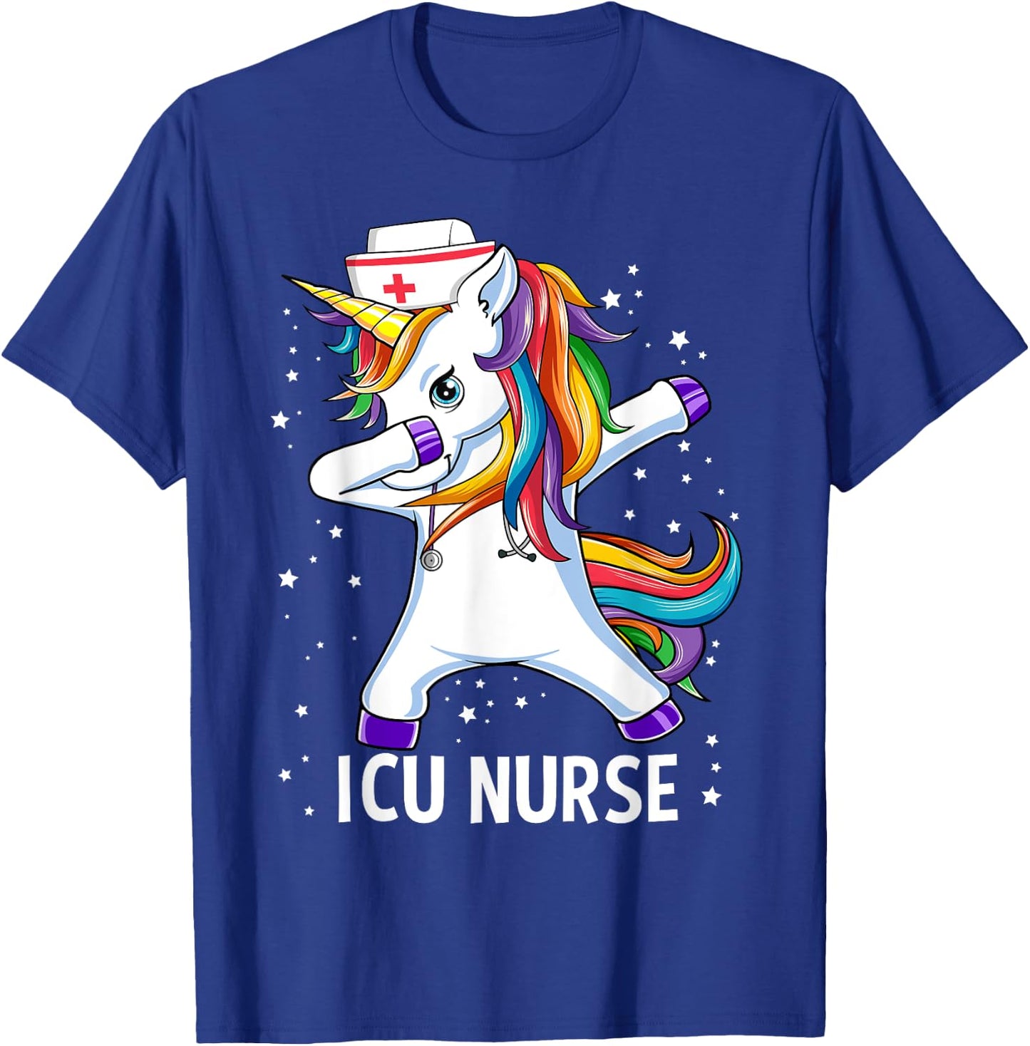 Dabbing Unicorn Funny ICU Nurse T-Shirt - T-Shirt | Royal