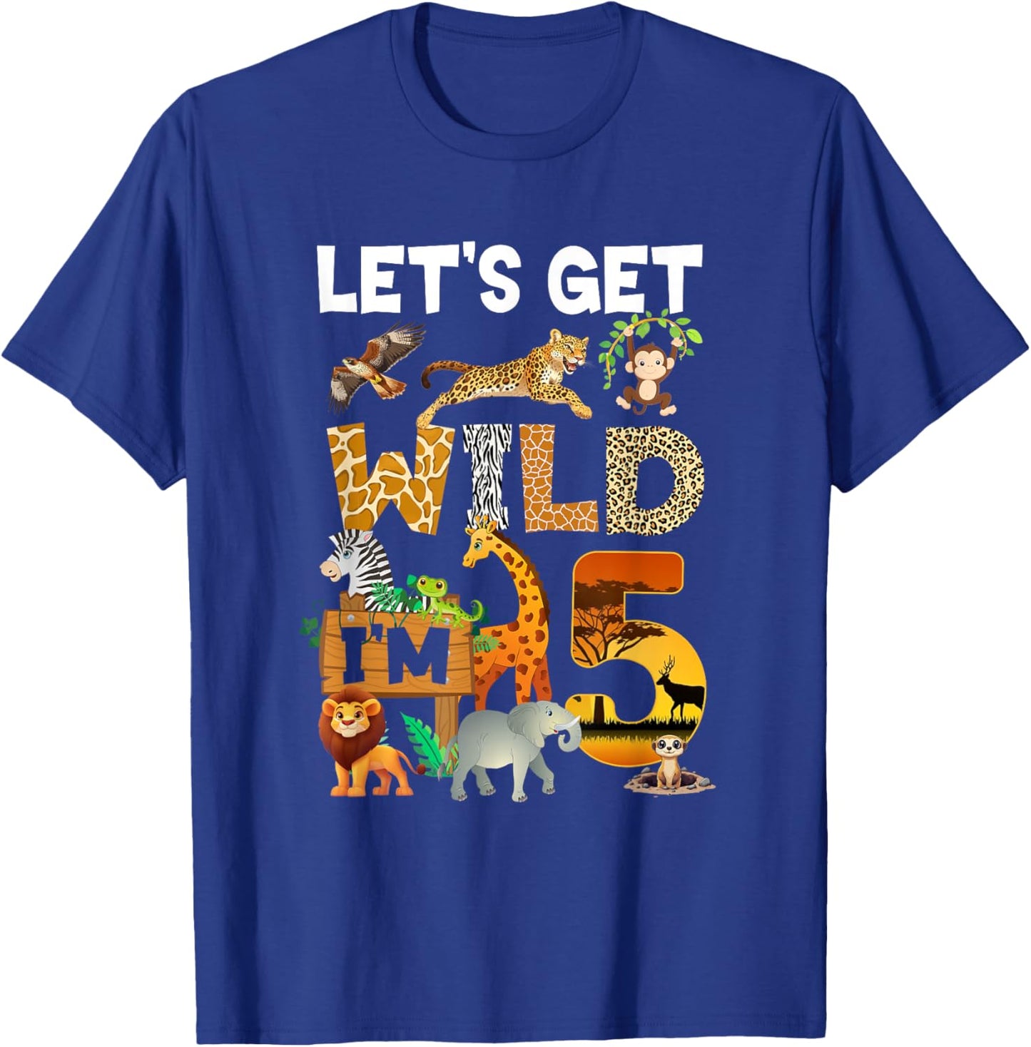 5 Year Old Zoo Birthday Safari Jungle Animal 5Th Bday T-Shirt - T-Shirt | Royal
