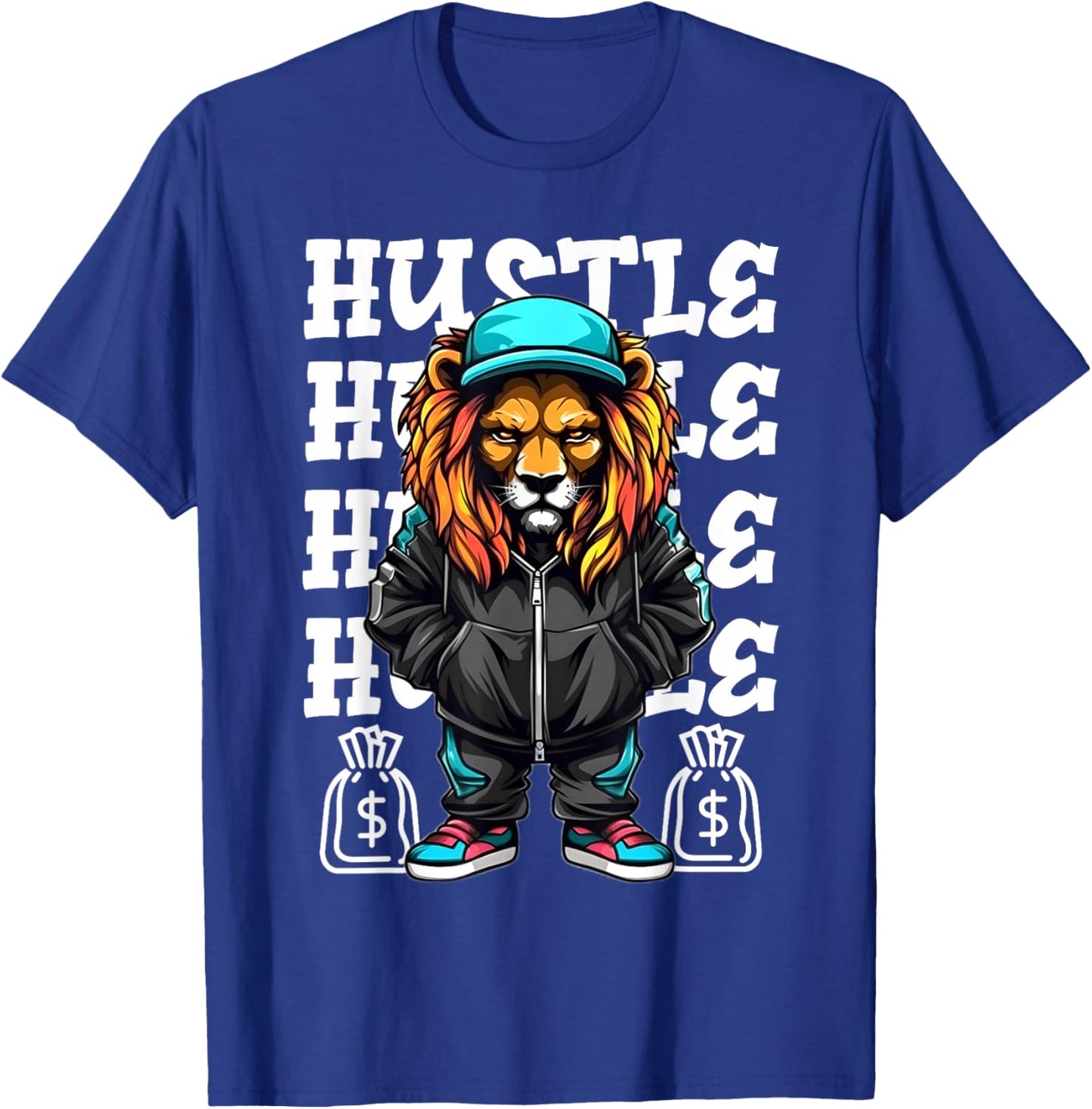 Hip Hop Lion Hustle Money Urban Drip Streetwear Black King T-Shirt - T-Shirt | Royal