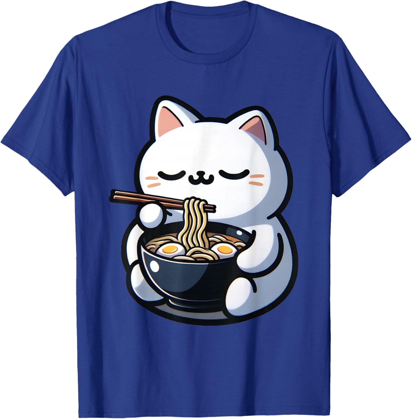 Cat Eating Ramen Noodles Kawaii Anime Japanese Cute Neko T-Shirt - T-Shirt | Royal