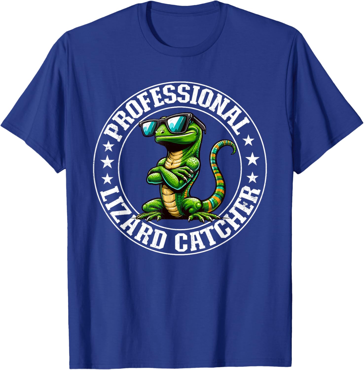 Professional Lizard Catcher Funny Retro Gecko Lizard Hunter T-Shirt - T-Shirt | Royal