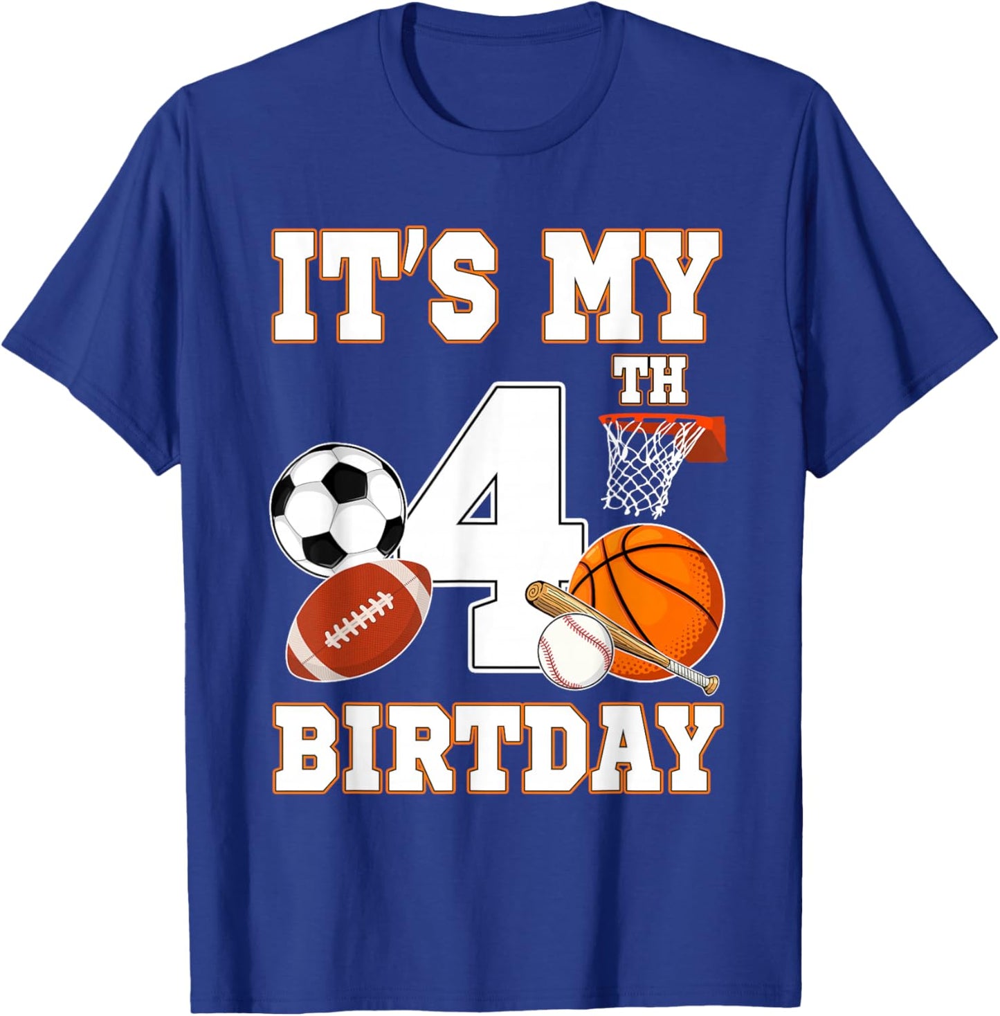 It's my 4th Birthday Sport Balls 4 Year Old Kids Party T-Shirt - T-Shirt | Royal