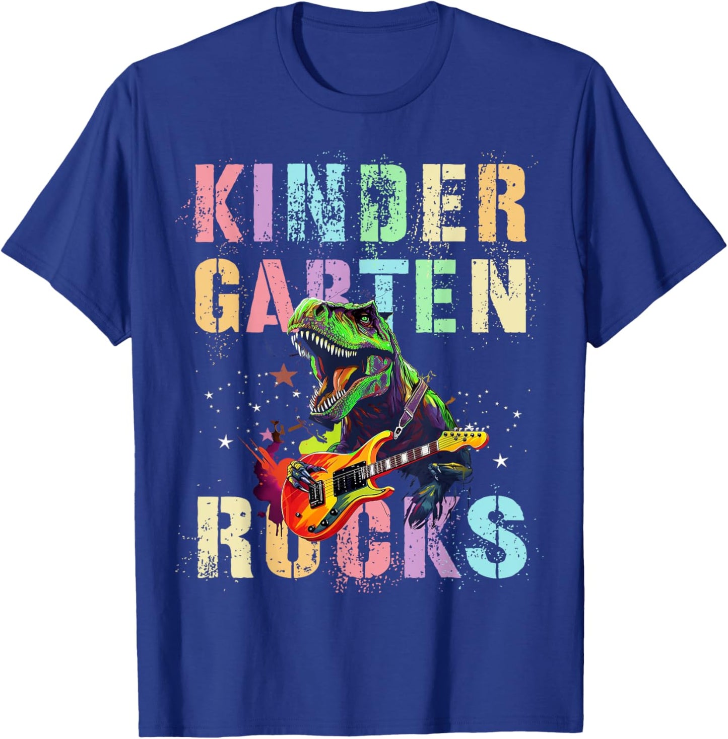 Kids KINDERGARTEN ROCKS Teacher Squad Rockstar Kinder T-Rex T-Shirt - T-Shirt | Royal