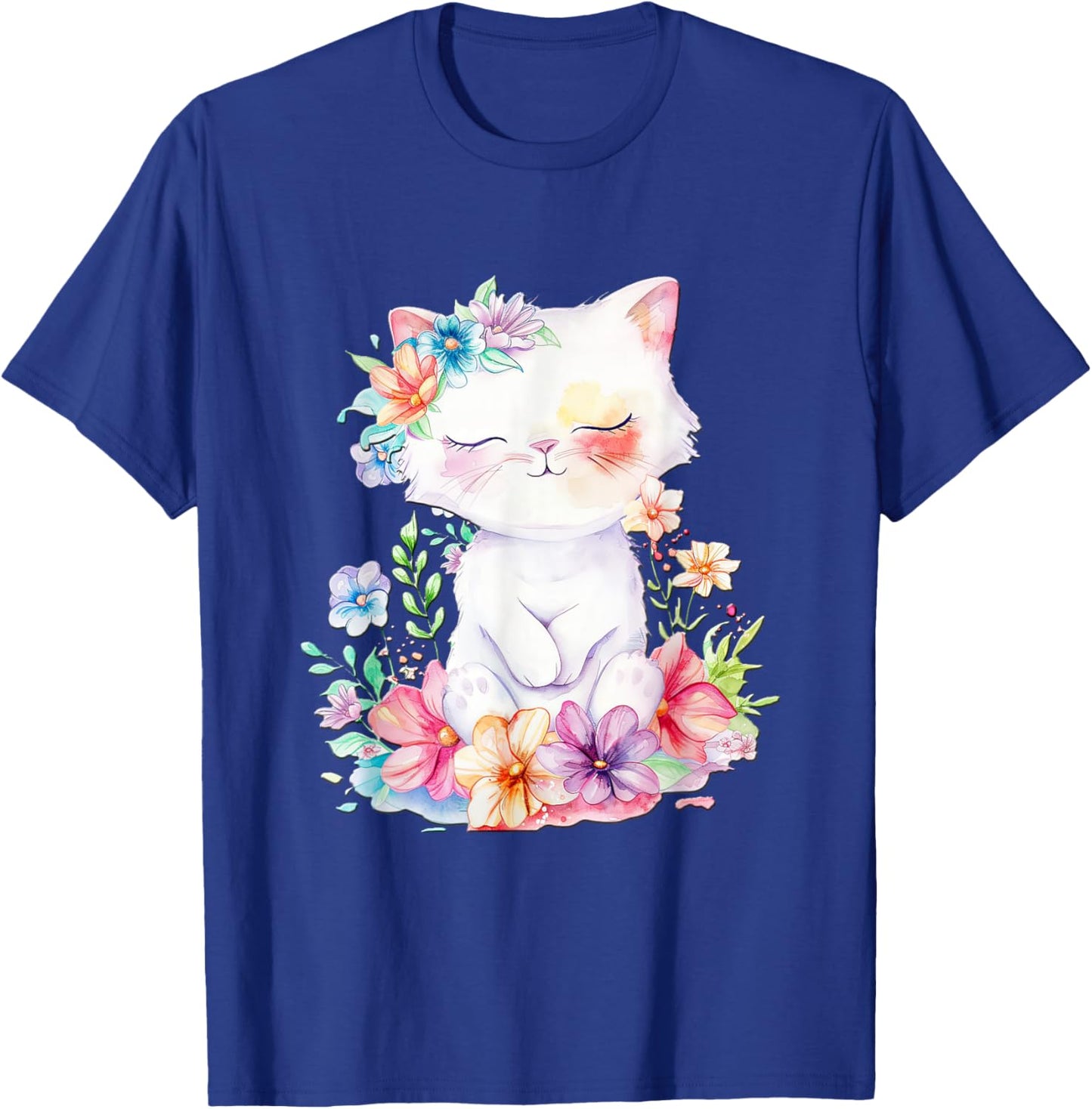 Cat with Flowers Cute Cats Forest Kitten Animal Daughter T-Shirt - T-Shirt | Royal