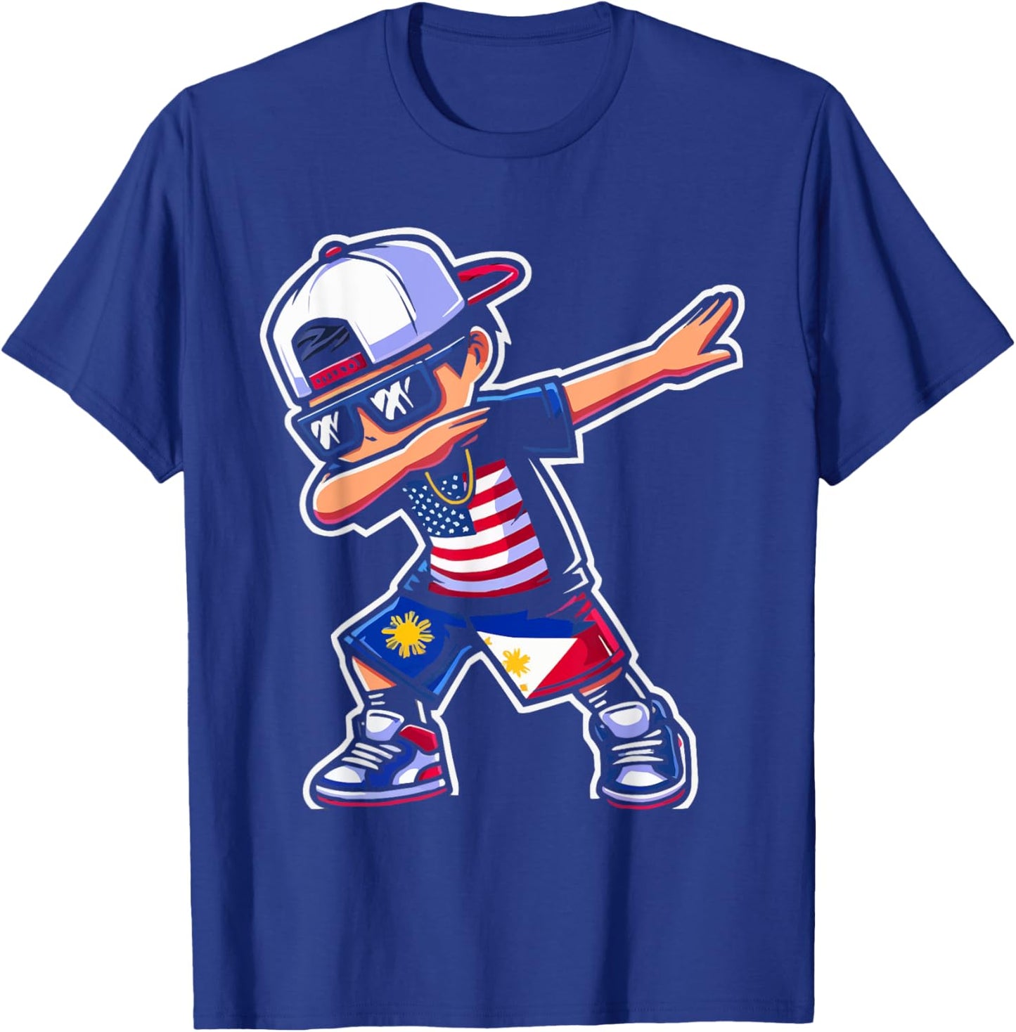 Half Filipino Half American USA Flag Philippines America T-Shirt - T-Shirt | Royal