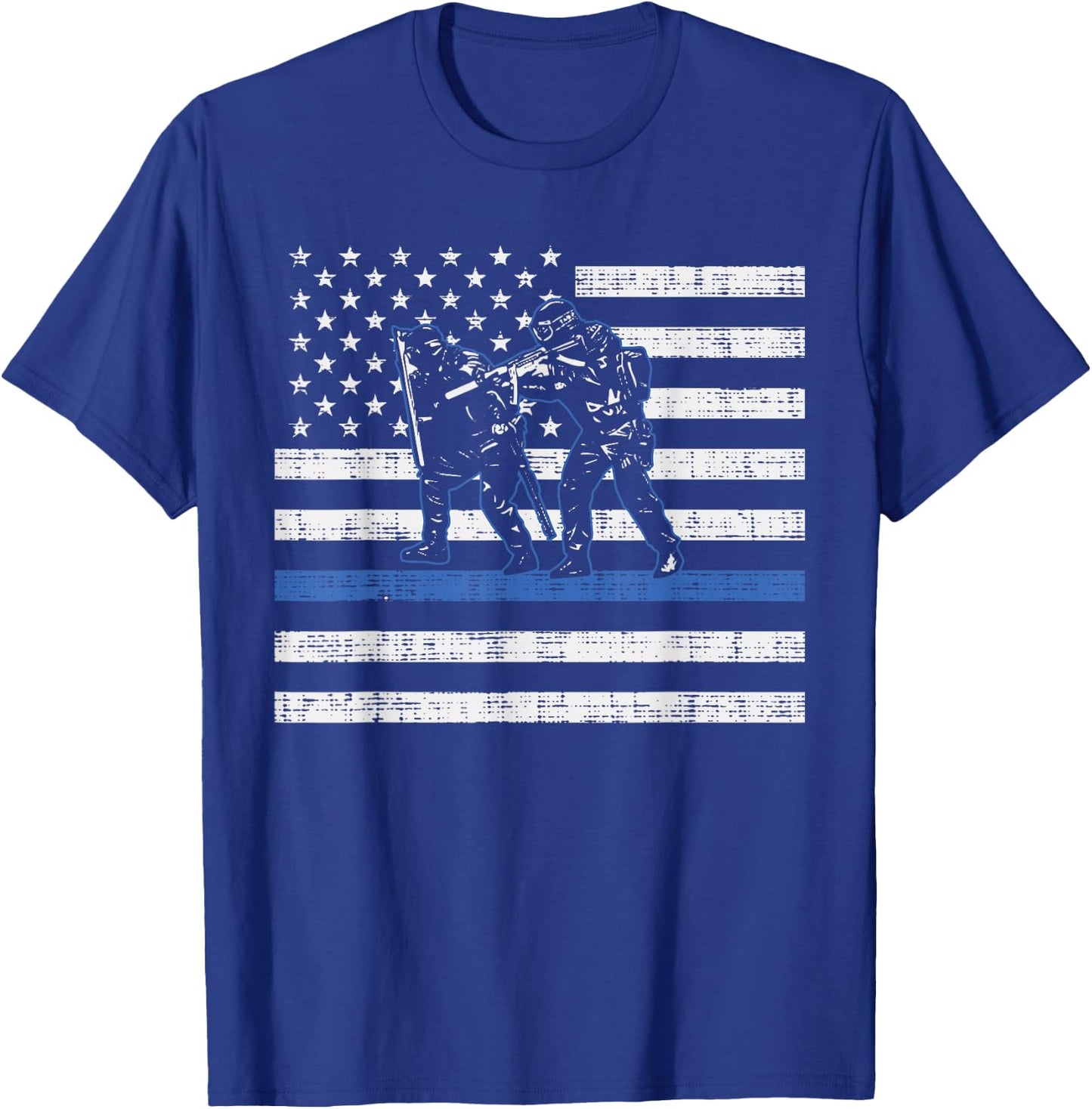 Thin Blue Line Swat Team Shirt US Flag American Police T-Shirt - T-Shirt | Royal
