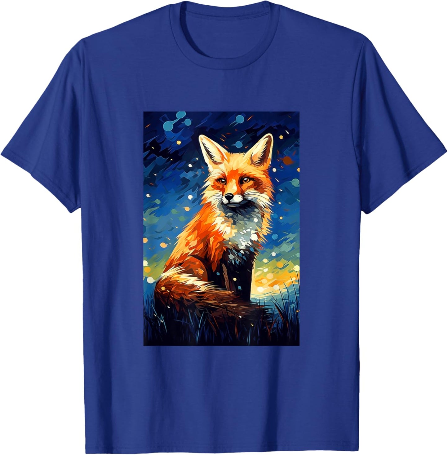 Cute Fox Van Gogh Style Starry Night Graphic T-Shirt - T-Shirt | Royal