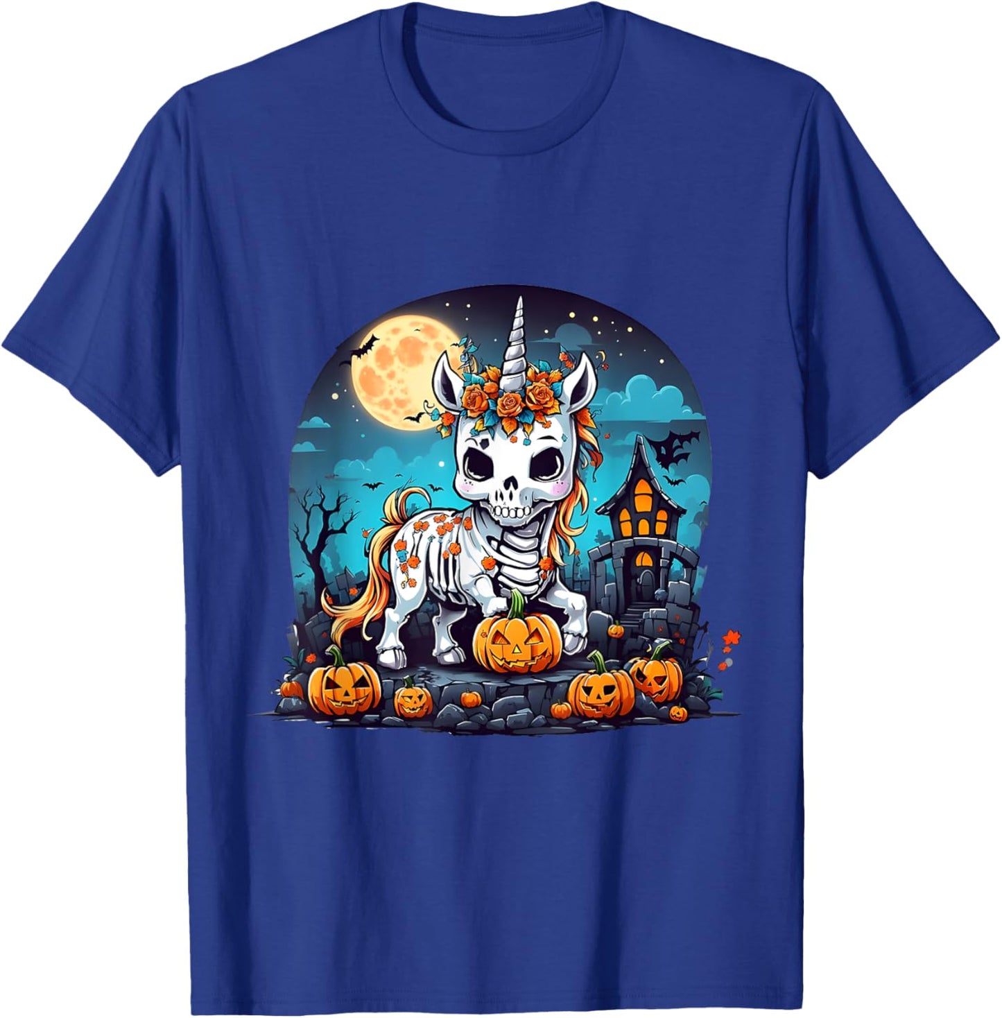 Cute Halloween Skeleton Unicorn Girls Women Witchy Halloween T-Shirt - T-Shirt | Royal