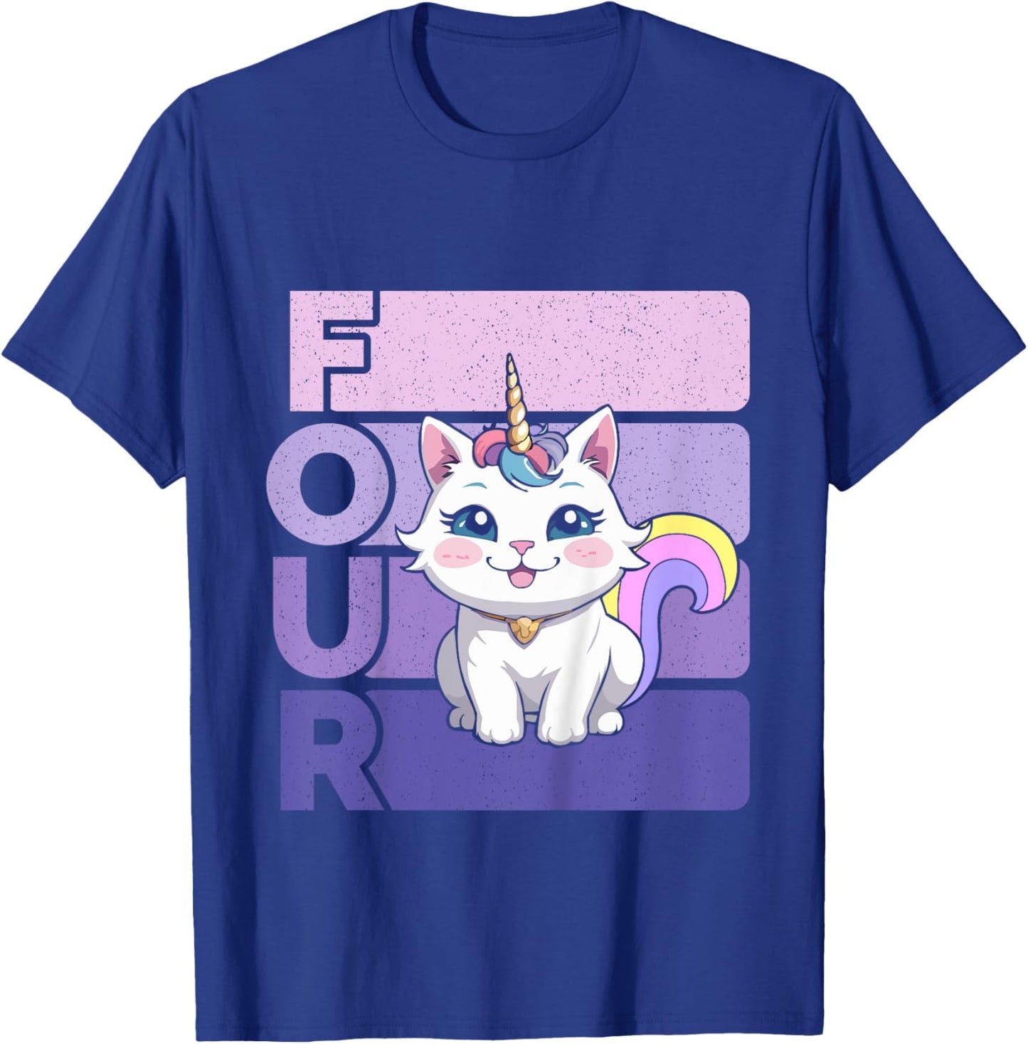 Kids Caticorn 4th Birthday Cat Unicorn 4 Year Old Girl B-day T-Shirt - T-Shirt | Royal